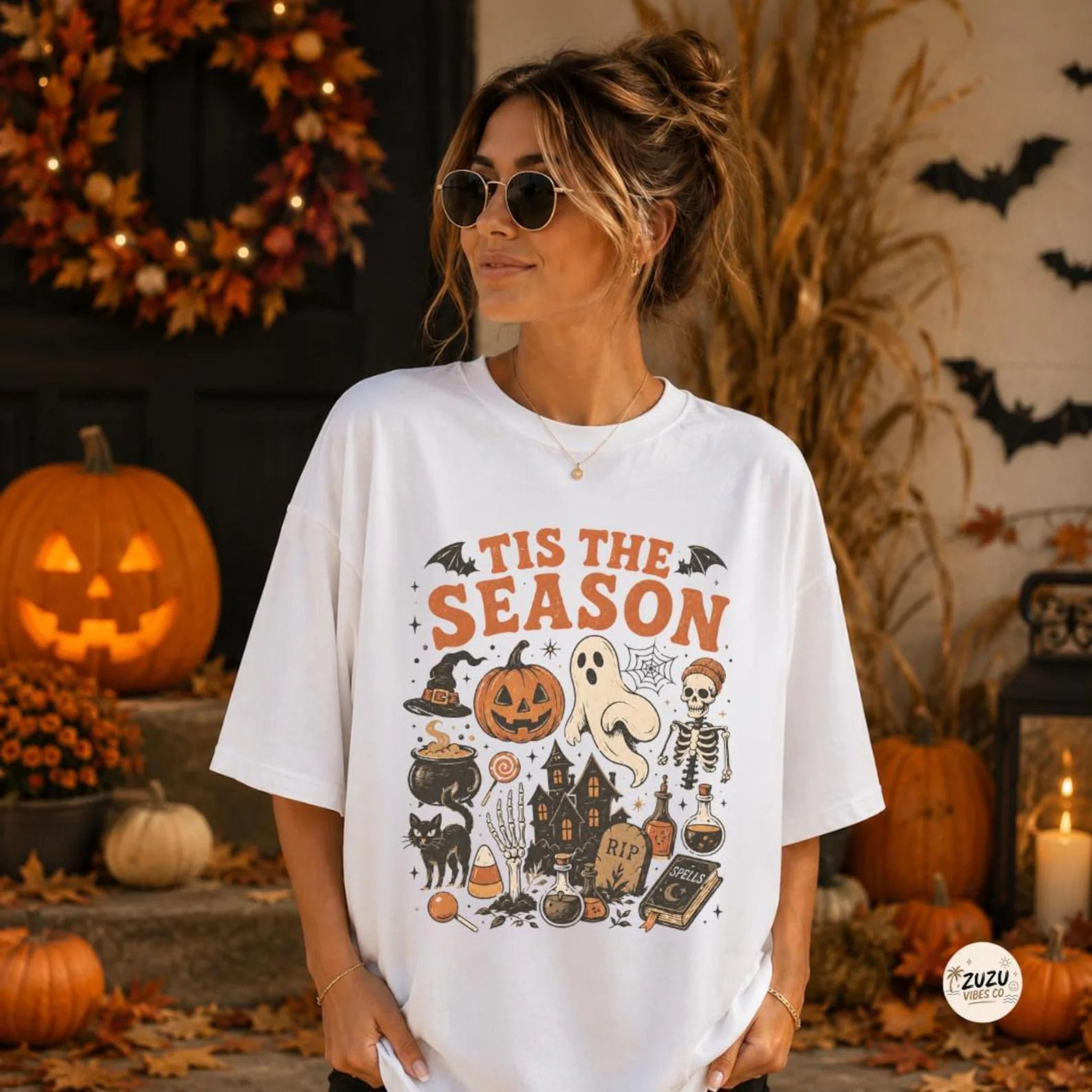 vintage halloween t shirt retro tis the season spooky graphic tee ghost pumpkin fall shirt halloween gift for her