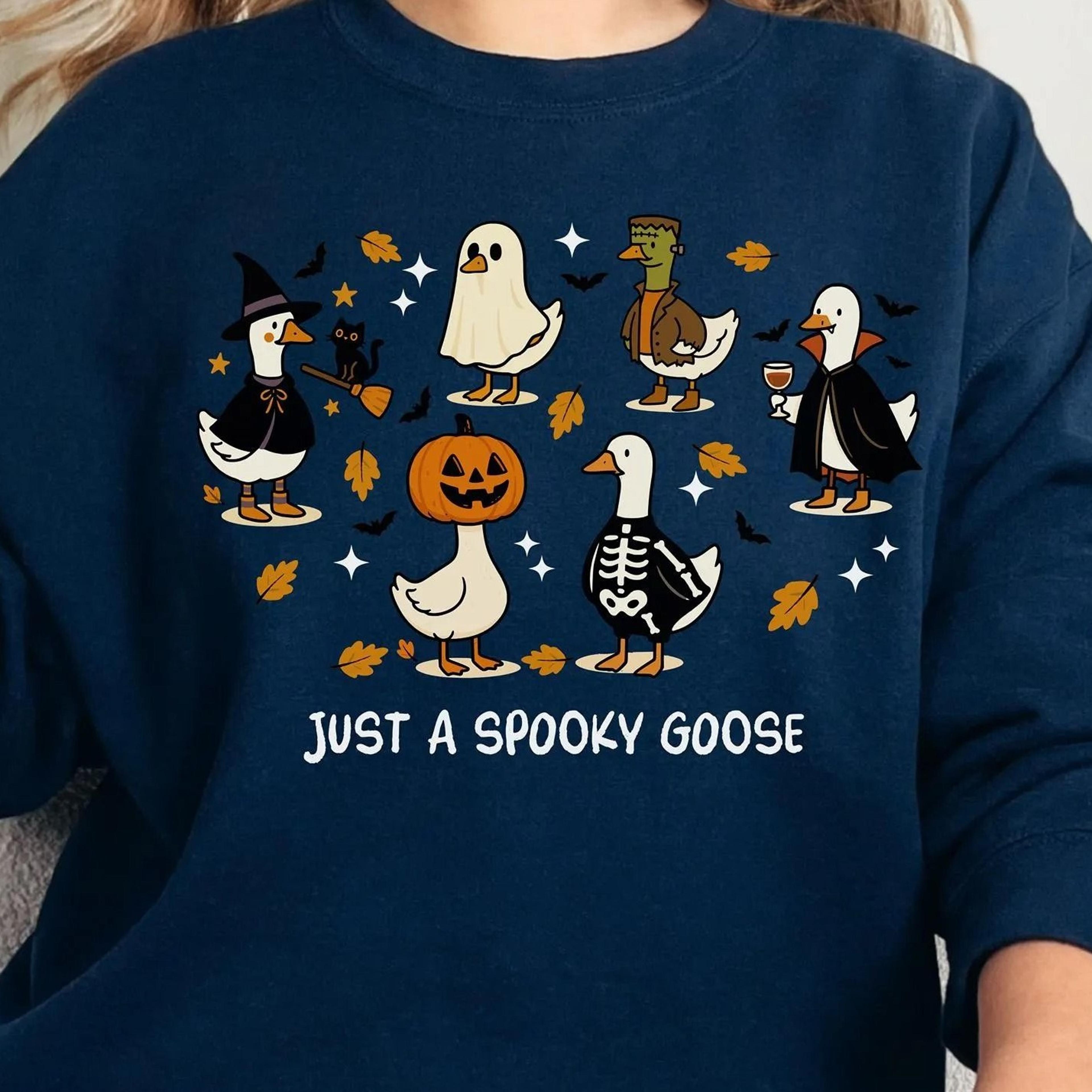 just a spooky goose halloween sweatshirt, funny goose crewneck, cute fall goos