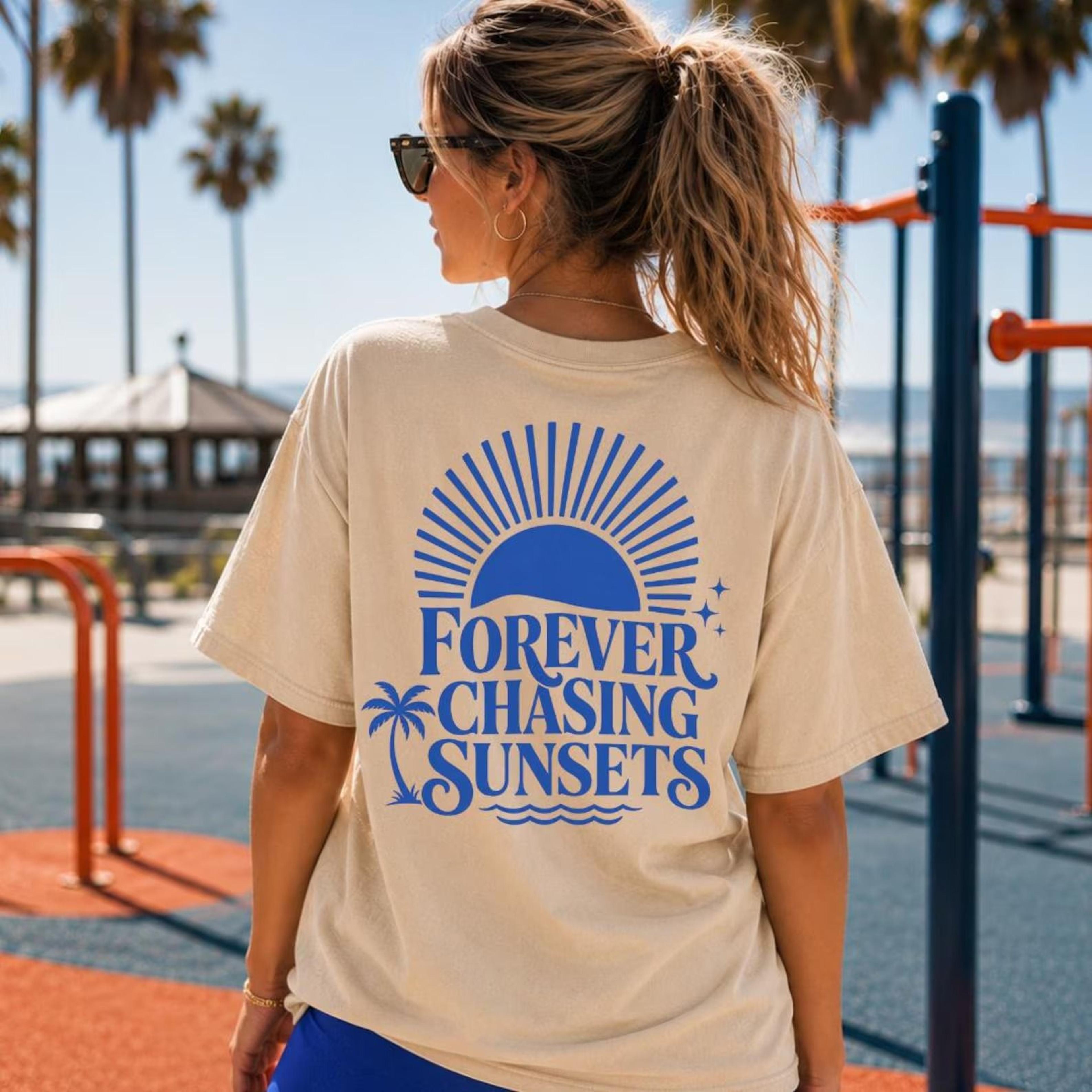 forever chasing sunsets shirt beach sunset graphic tee coastal summer shirt ocean lover travel gift for her