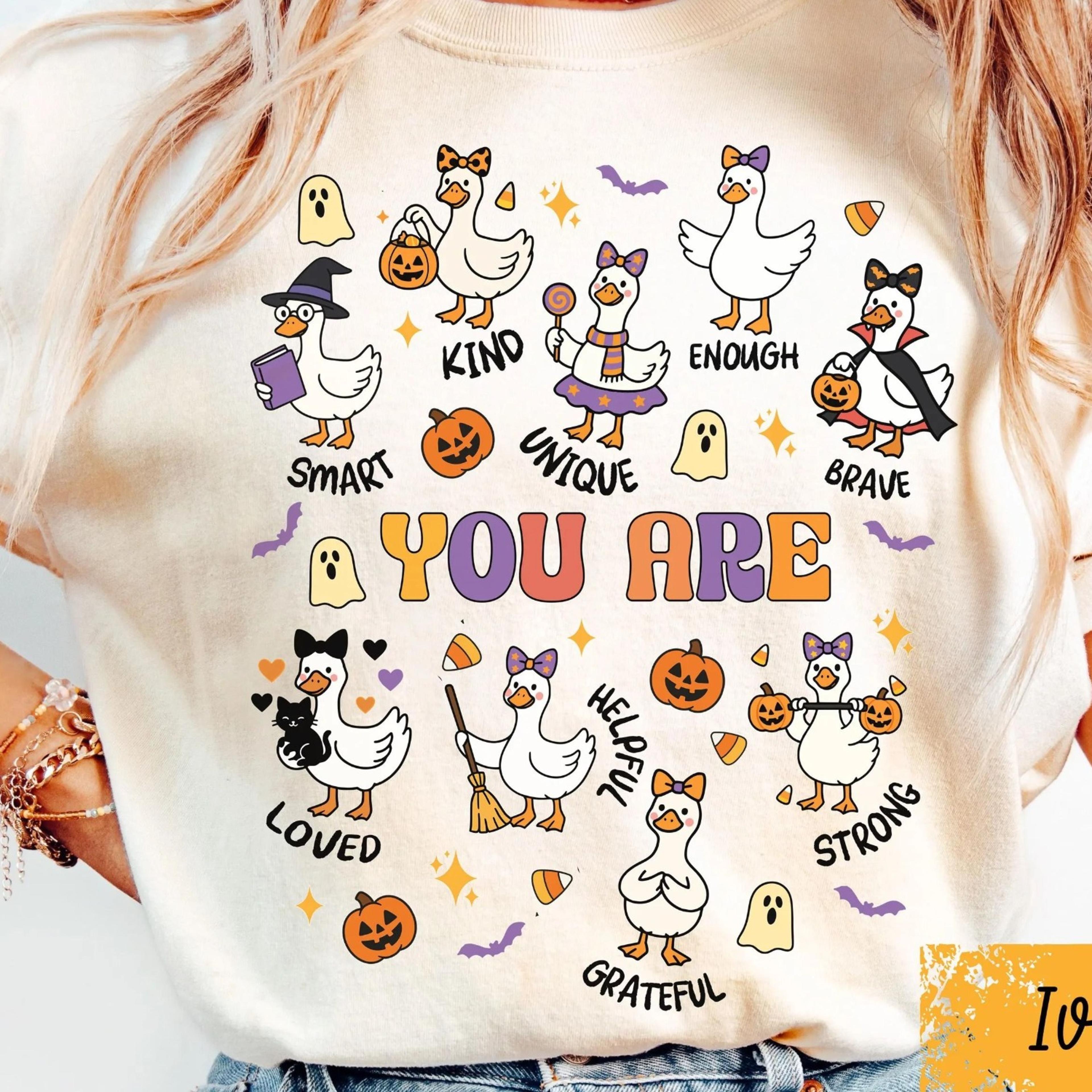 eacher positive affirmations tee, cute goose fall classroom tee, sel teacher shirt