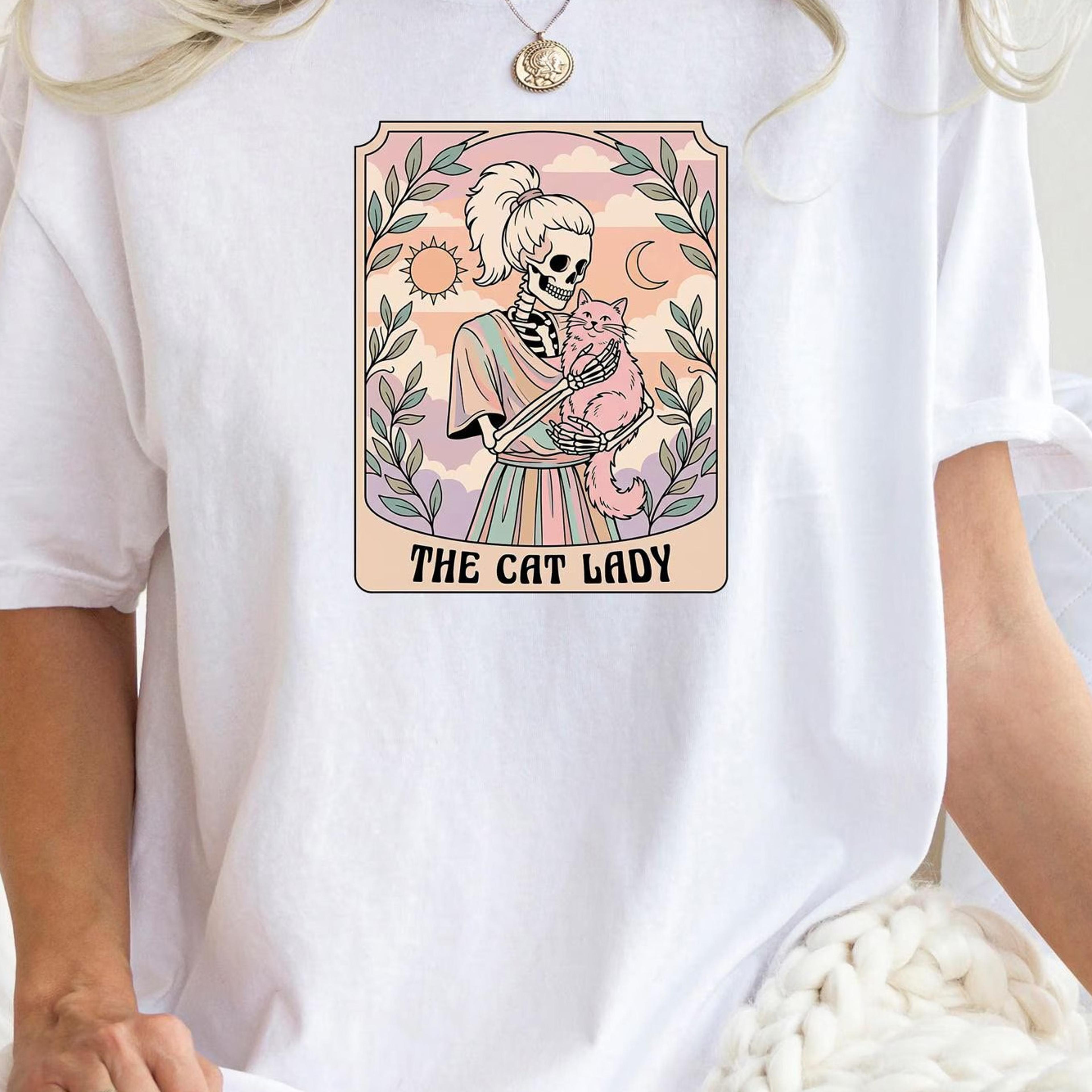 cat lady tarot shirt, witchy halloween tee, tarot skeleton gift