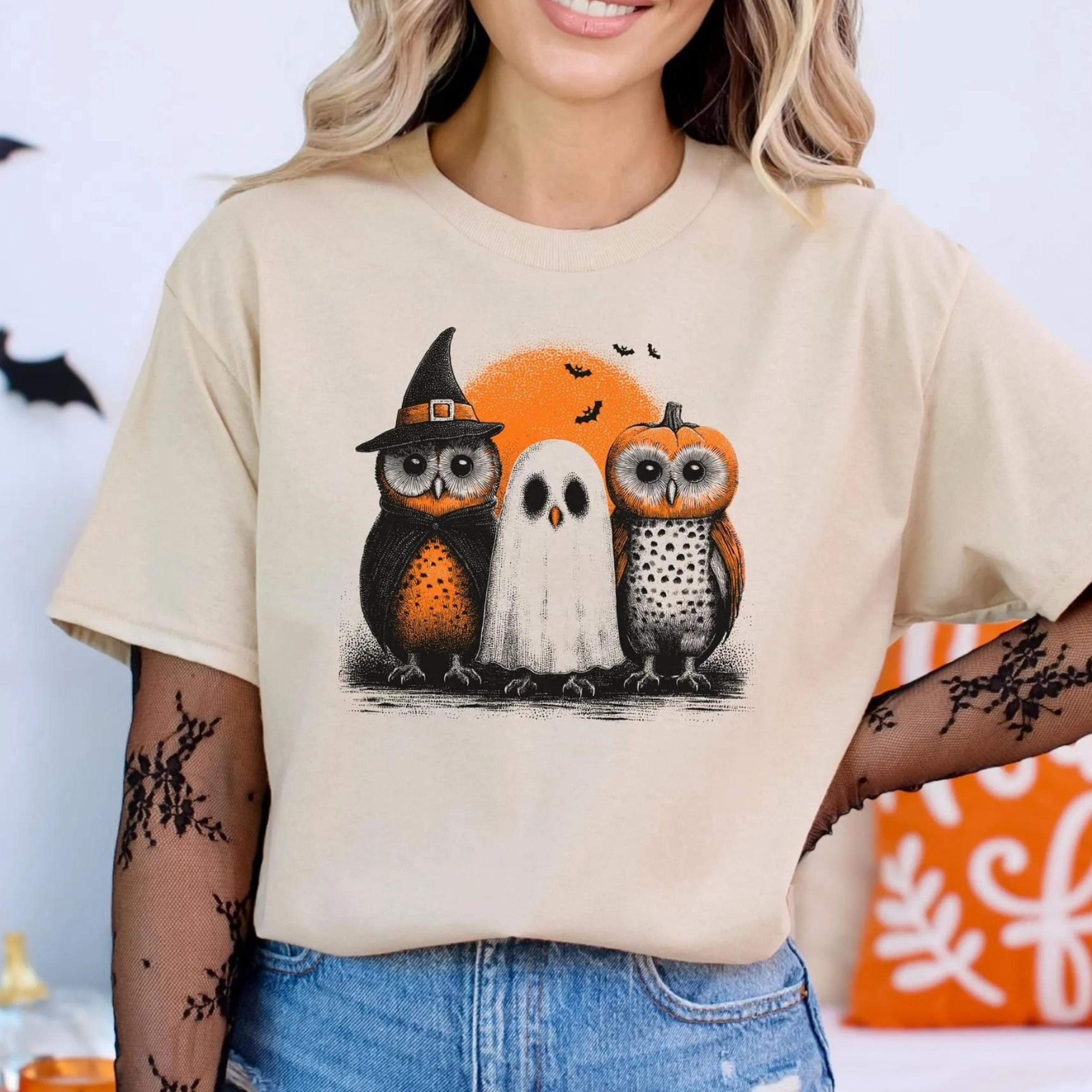 halloween sweatshirt owl shirt cute spooky owls t-shirt halloween hoodie ghost witch pumpkin tee funny spooky season swe