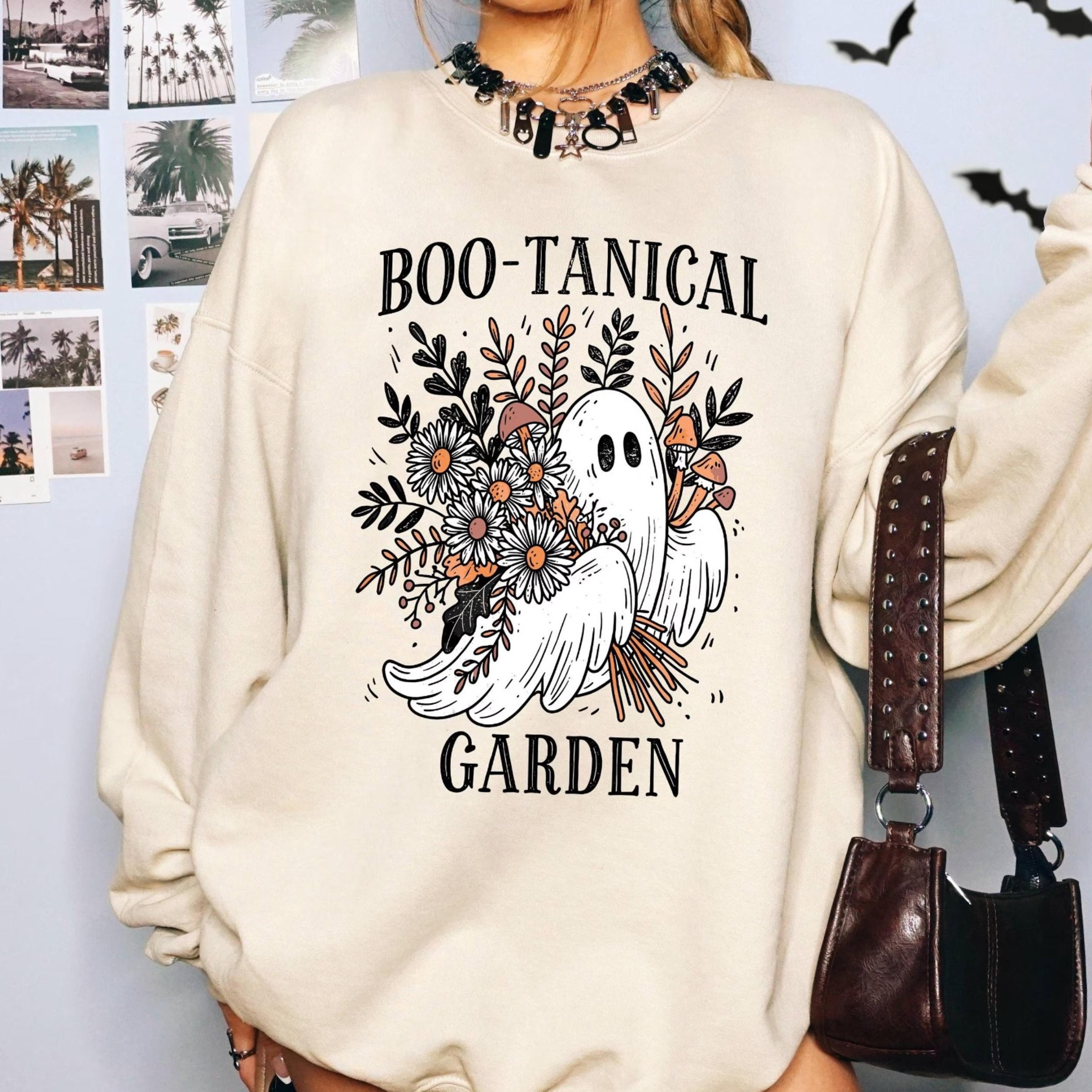 ghost boo sweatshirt hoodie & tee, botanical halloween crewneck, boo-tanical garden tee, funny ghost flower, floral ghos