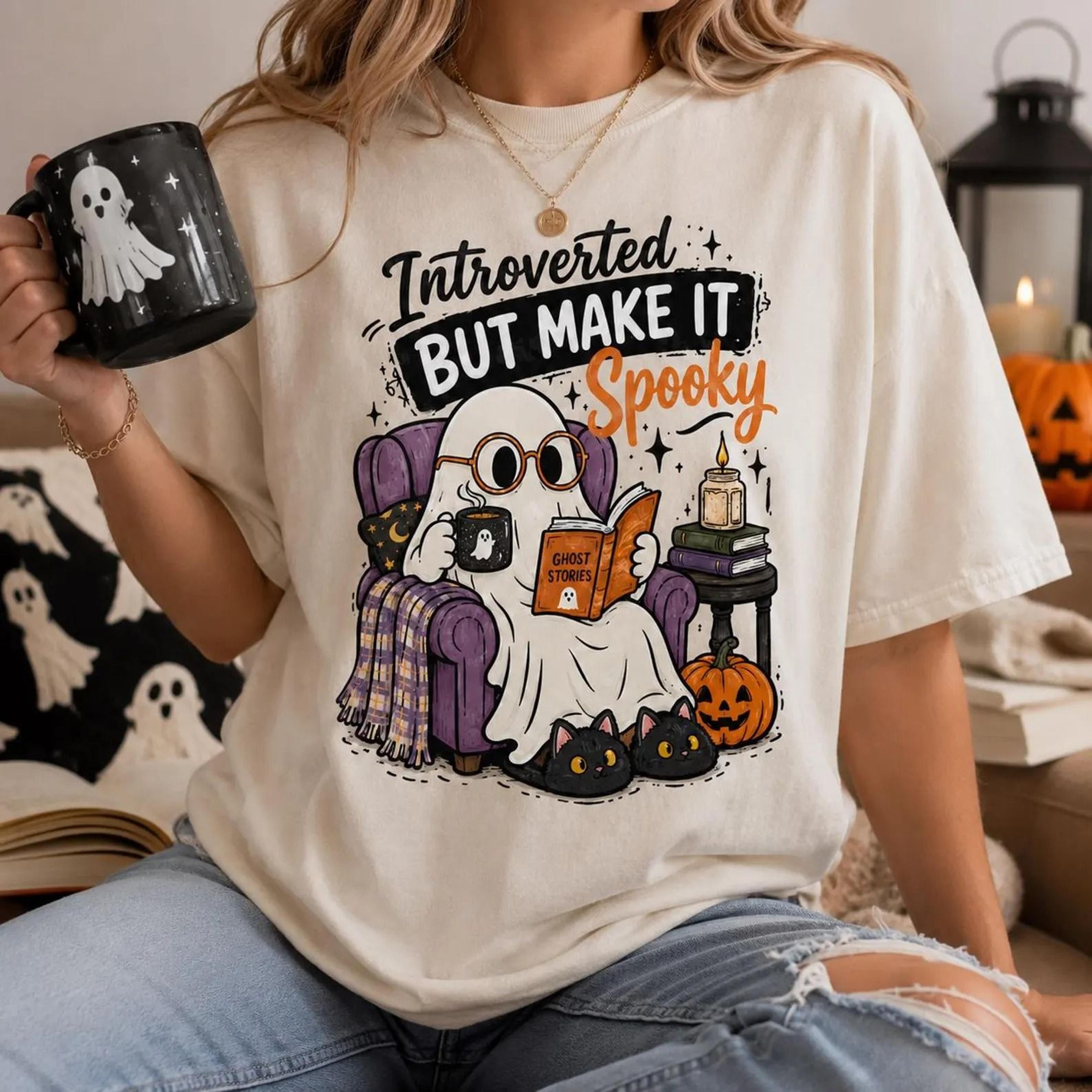 introverted but make it spooky shirt, halloween reading shirt, book lover tee, cozy reader gift, spooky season shirt, ha