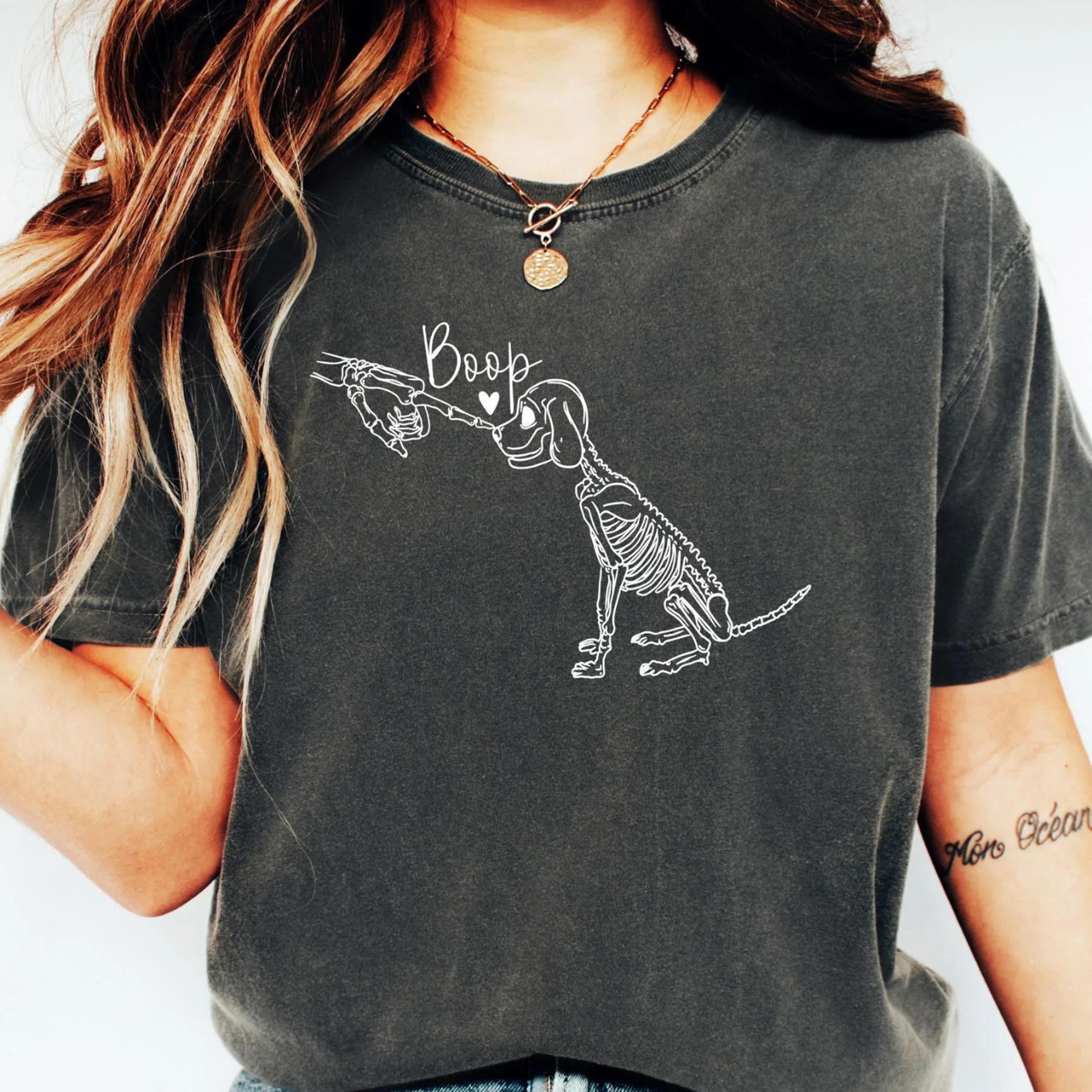 skeleton dog boop shirt funny halloween dog lover graphic tee