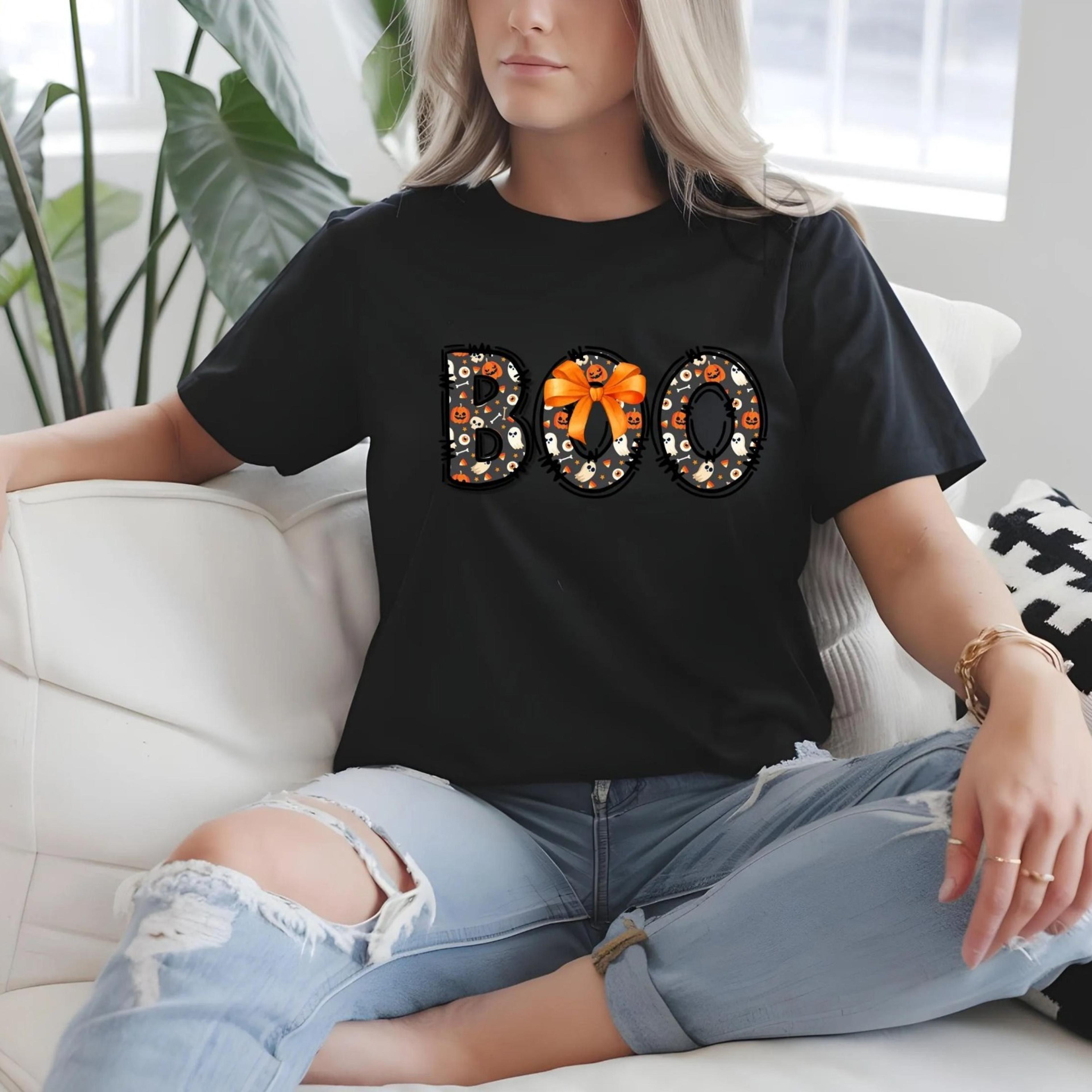 fall spooky season hoodie, cute ghost pumpkin letter design, cozy autumn graphic pullover, halloween party sweatshirt, s