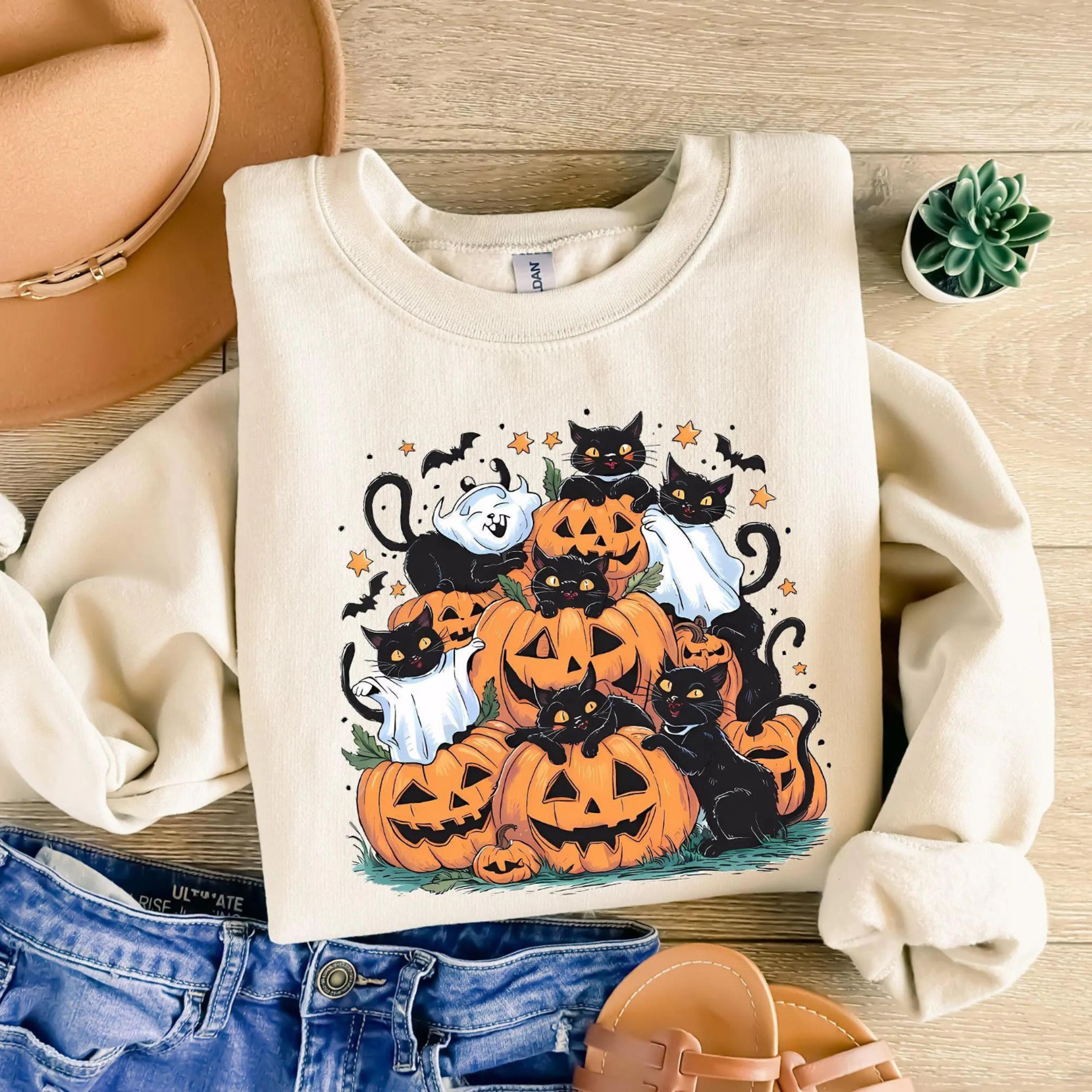 halloween sweatshirt ,cat sweatshirt,ghost shirt,black cat shirt,2026 spooky seas,cool halloween cat shirt,pumpkin tshir