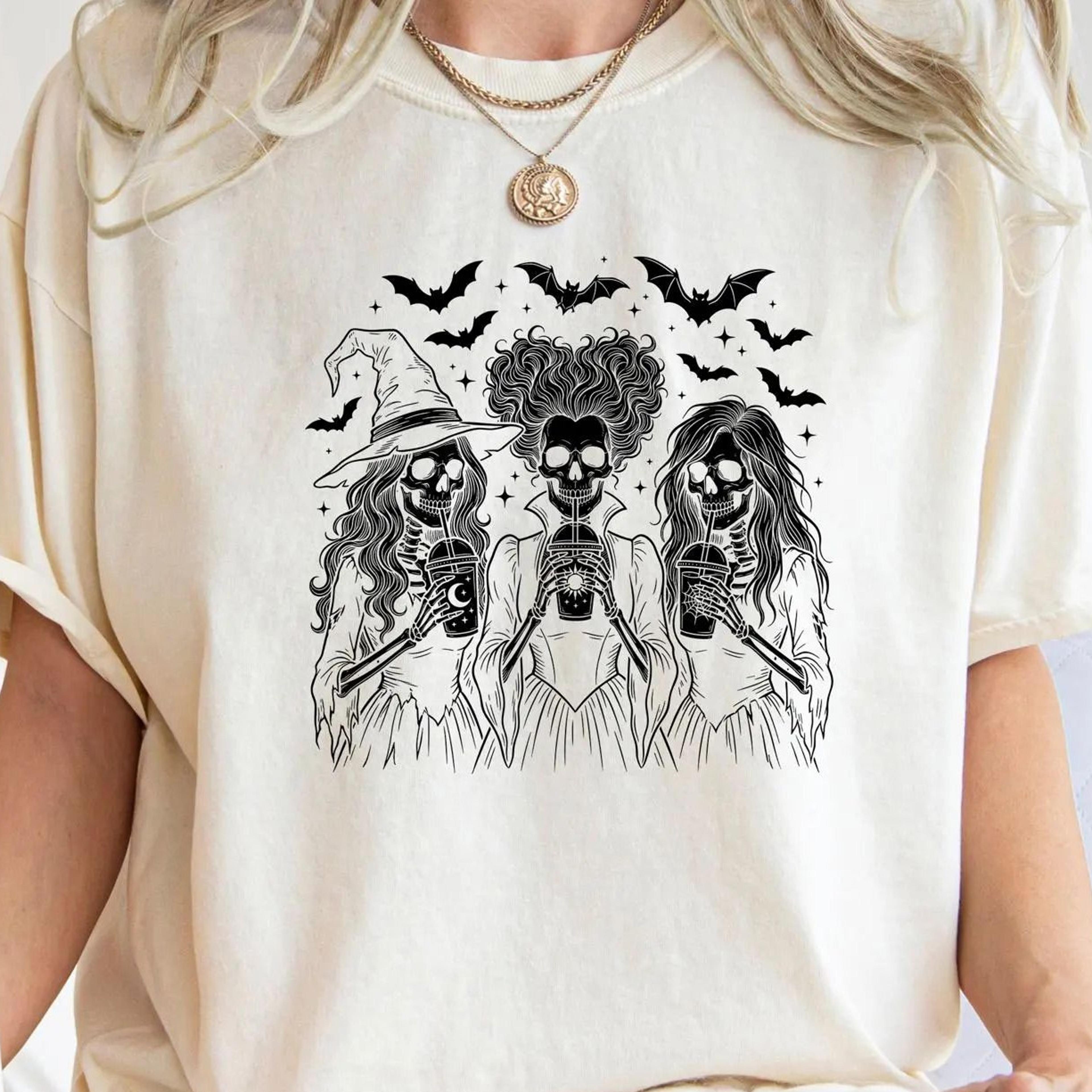 skeleton witches coffee shirt gothic witchy halloween coven graphic tee