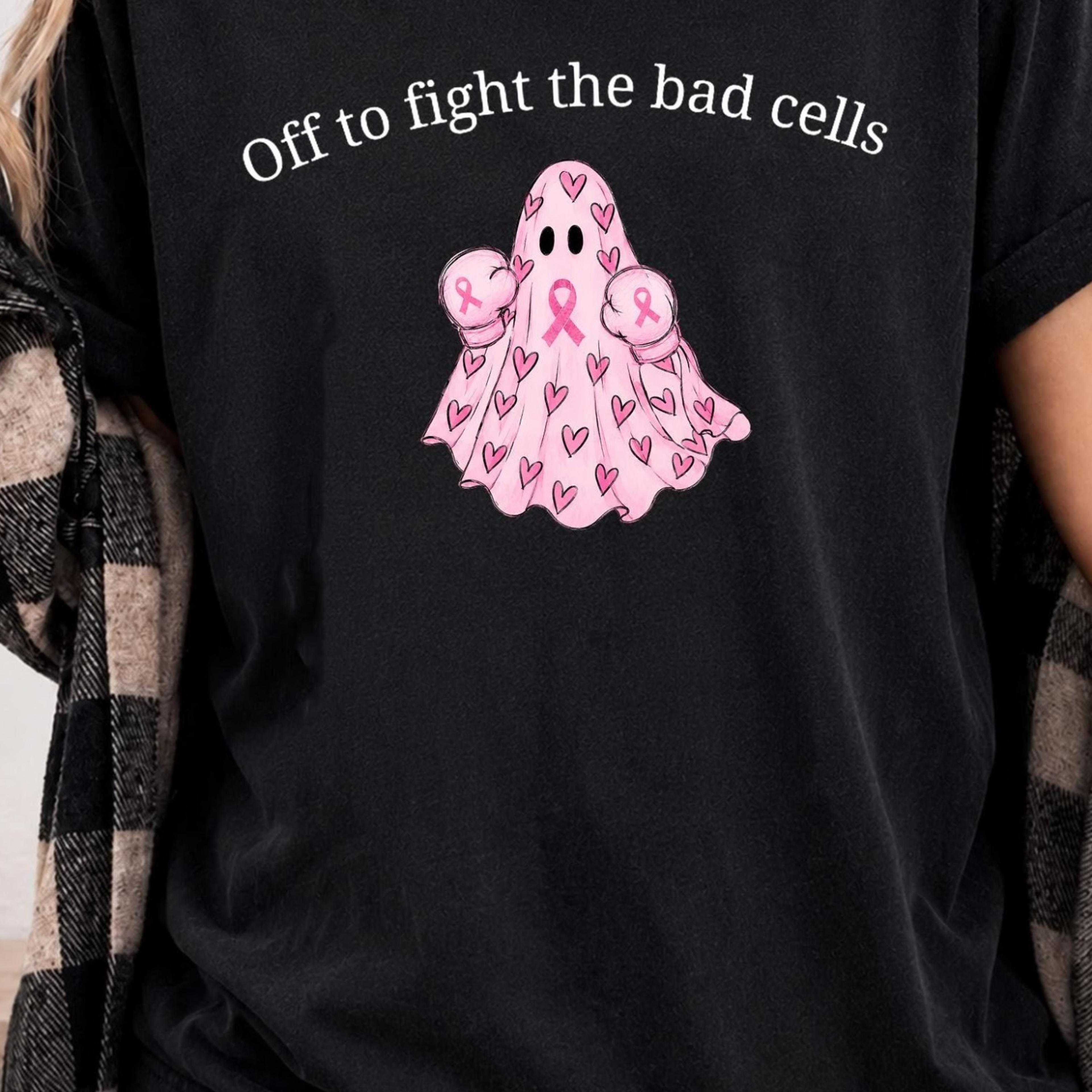 pink off to fight the bad cells ghost shirt breast cancer awareness shirt, pink ribbon ghost tee, breast cancer survivo