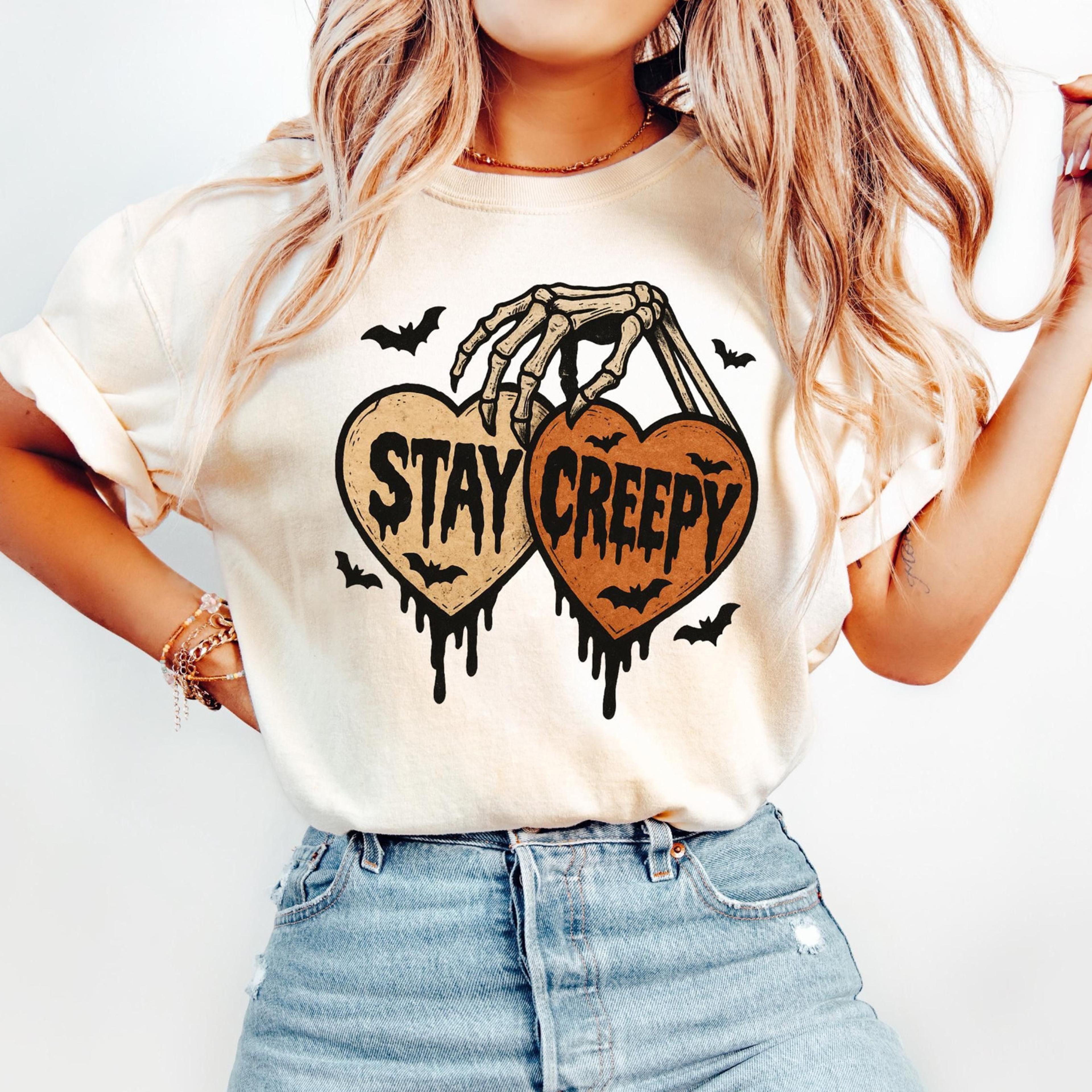 stay creepy halloween sweatshirt, funny halloween skeleton hand tee, cute spooky heart t-shirt, creepy season shirt,