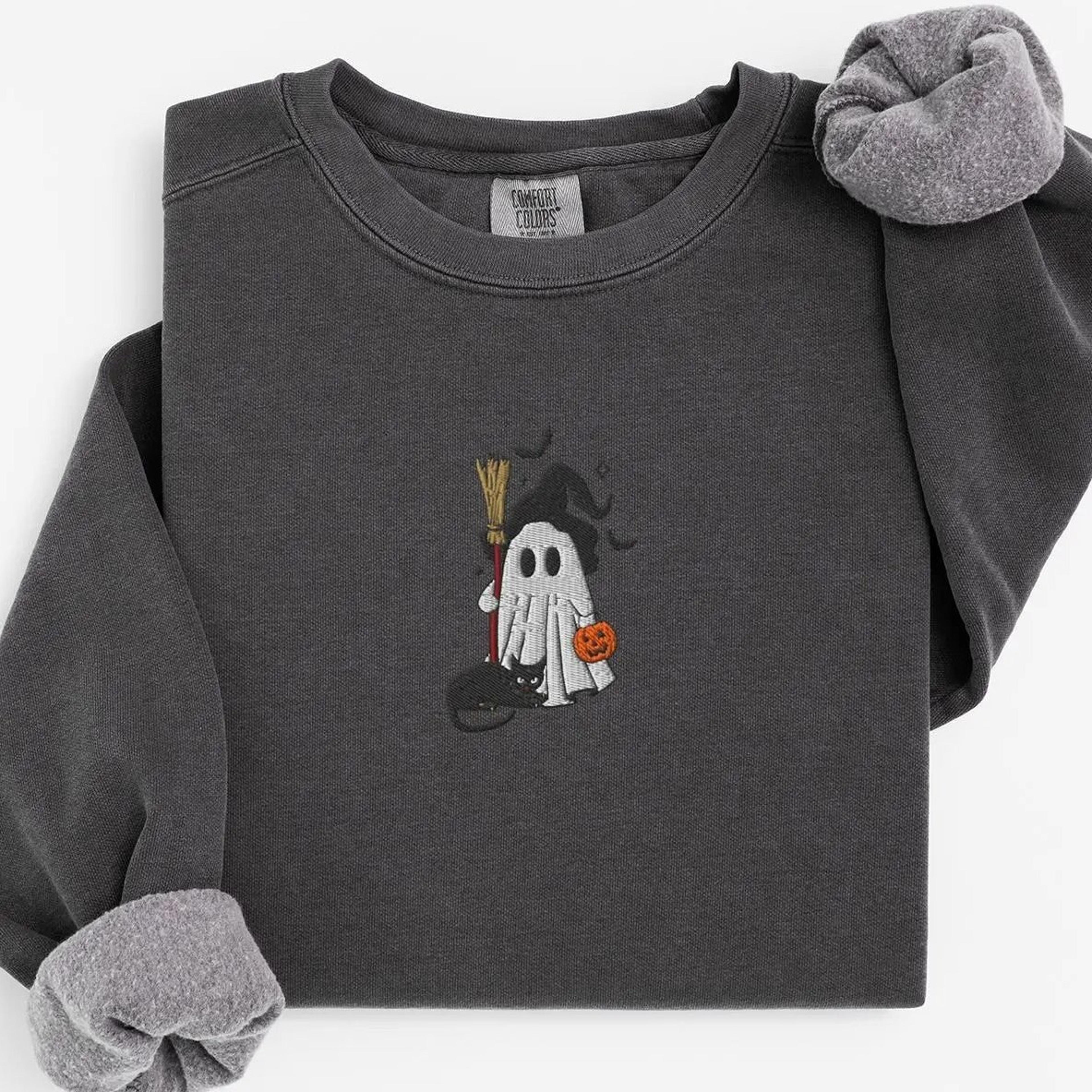 halloween sweatshirt, black cat ghost sweatshirt, pumpkin fall sweatshirt, spooky season, halloween witchy shirt