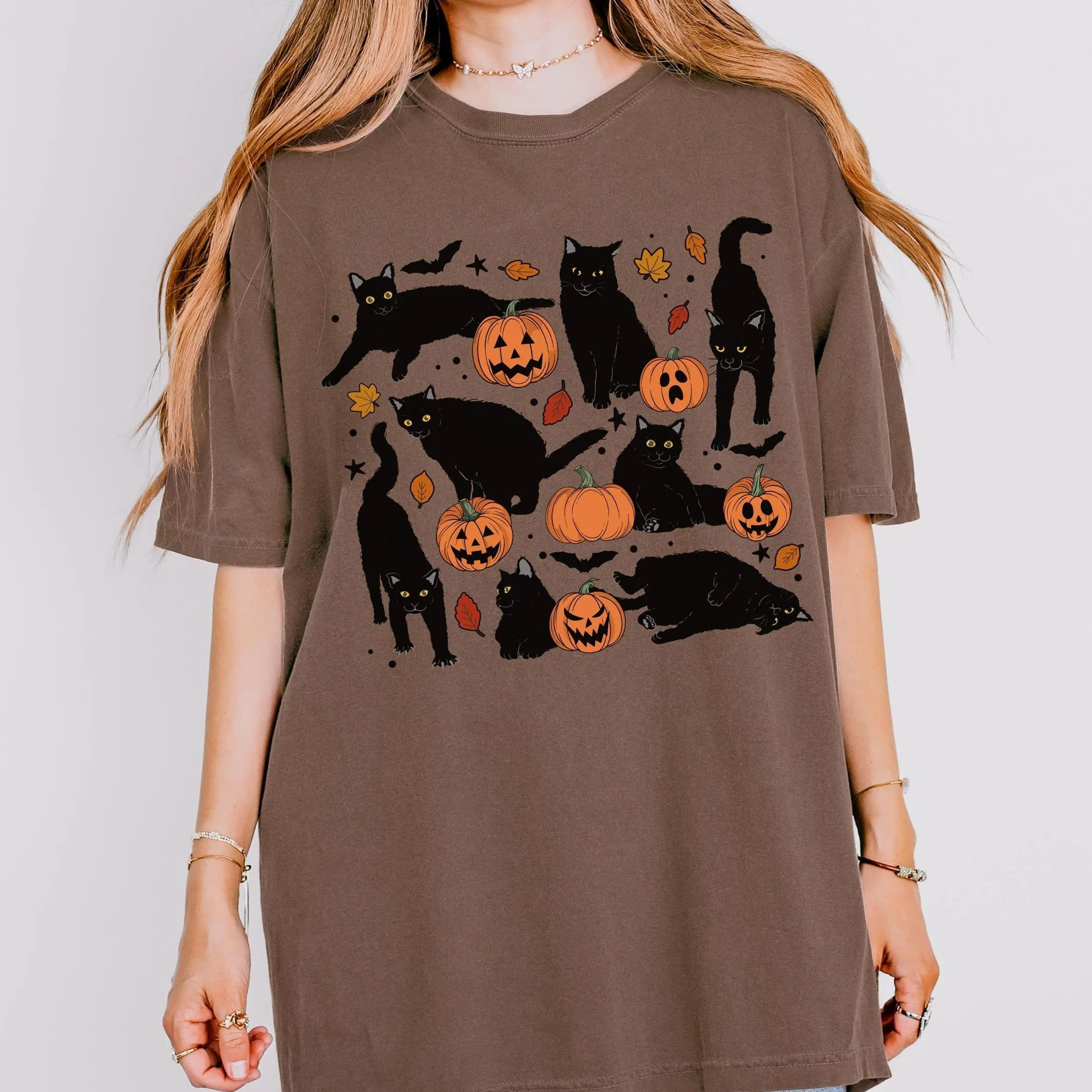 shirt, halloween cat shirt, black cat pumpkin t-shirt, womens fall shirt, fall cat lover gift