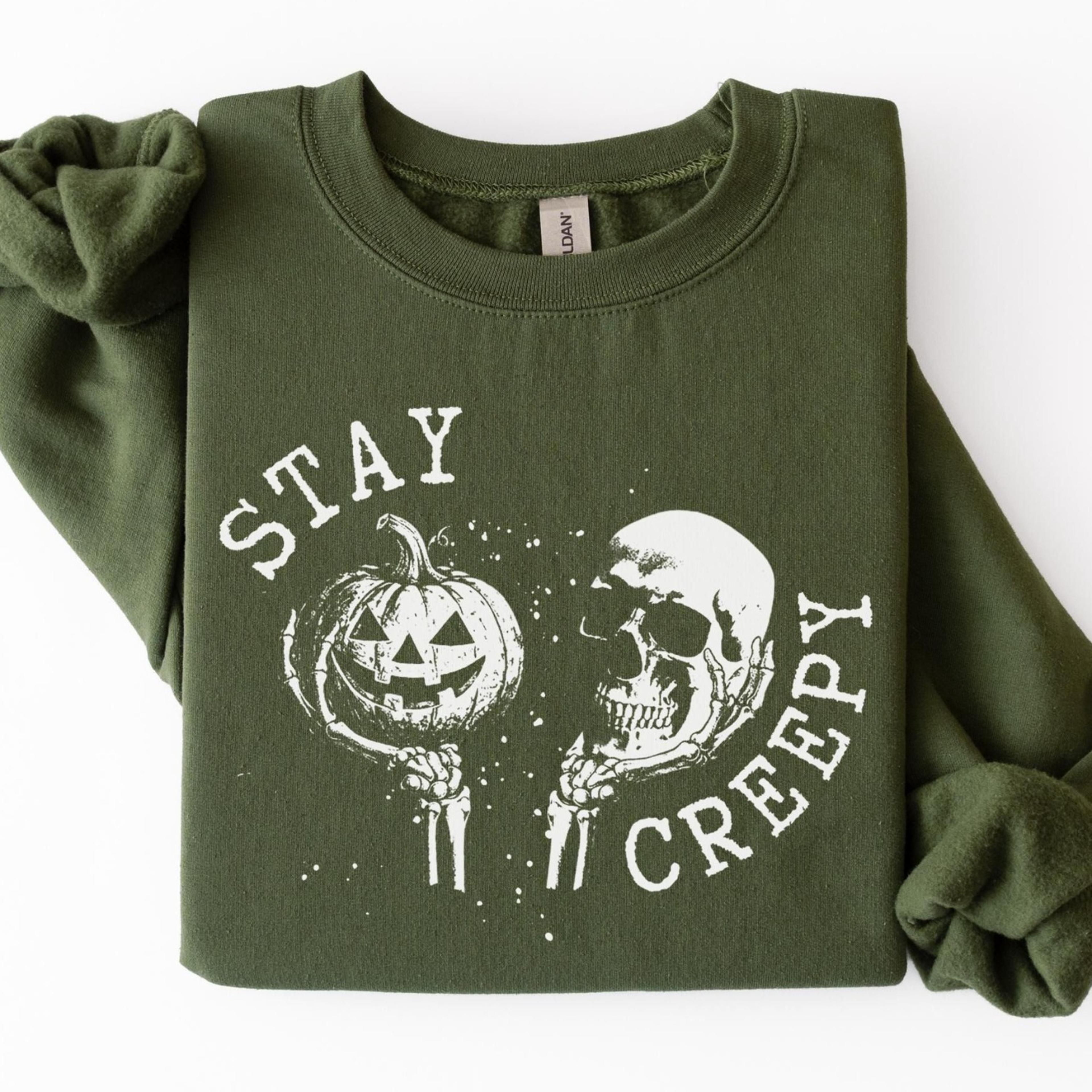 stay creepy sweatshirt, womens halloween sweatshirt, cute skeleton hands tee, funny halloween outfit, skull tee, spooky