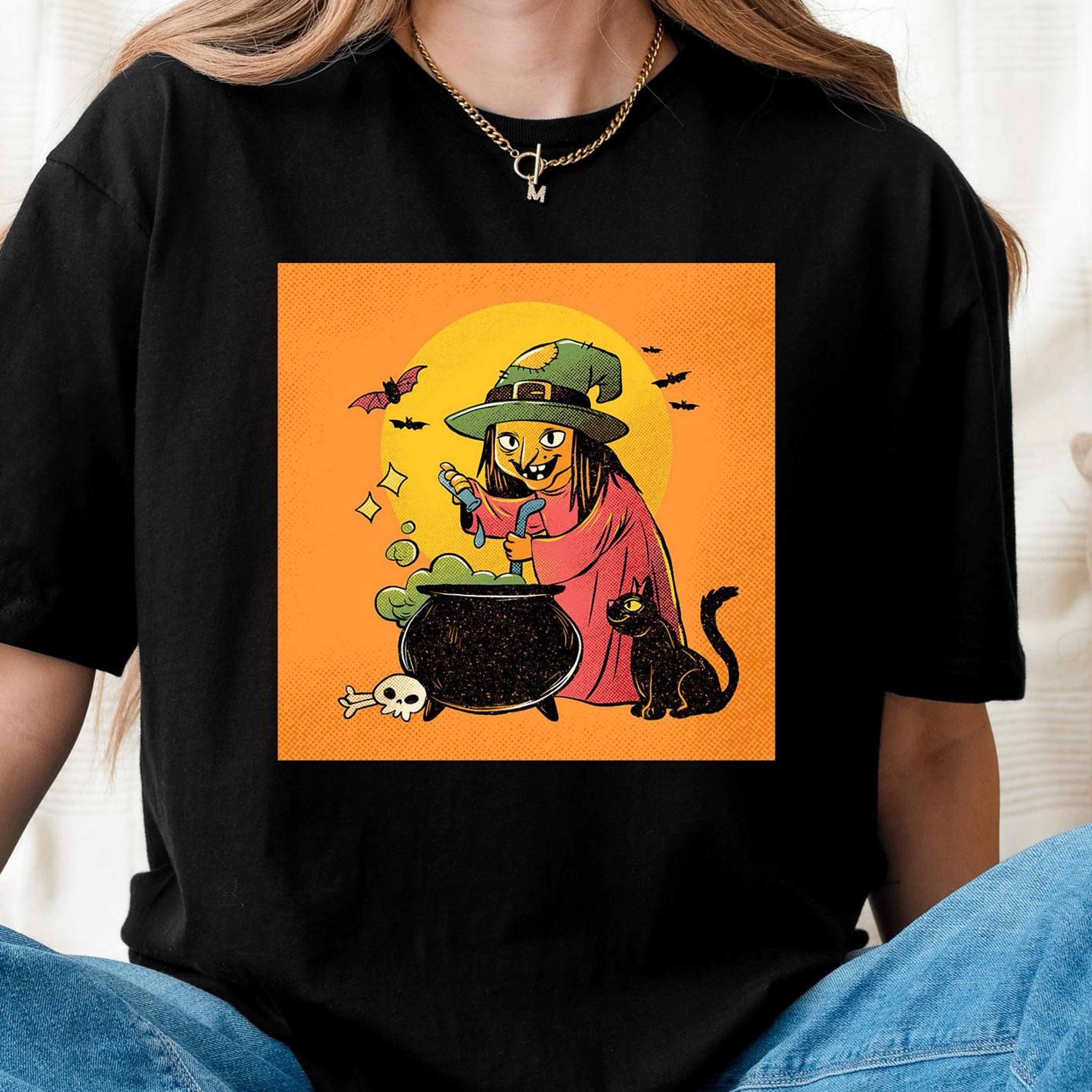 spooky season shirt halloween cauldron cartoon witch graphic tee