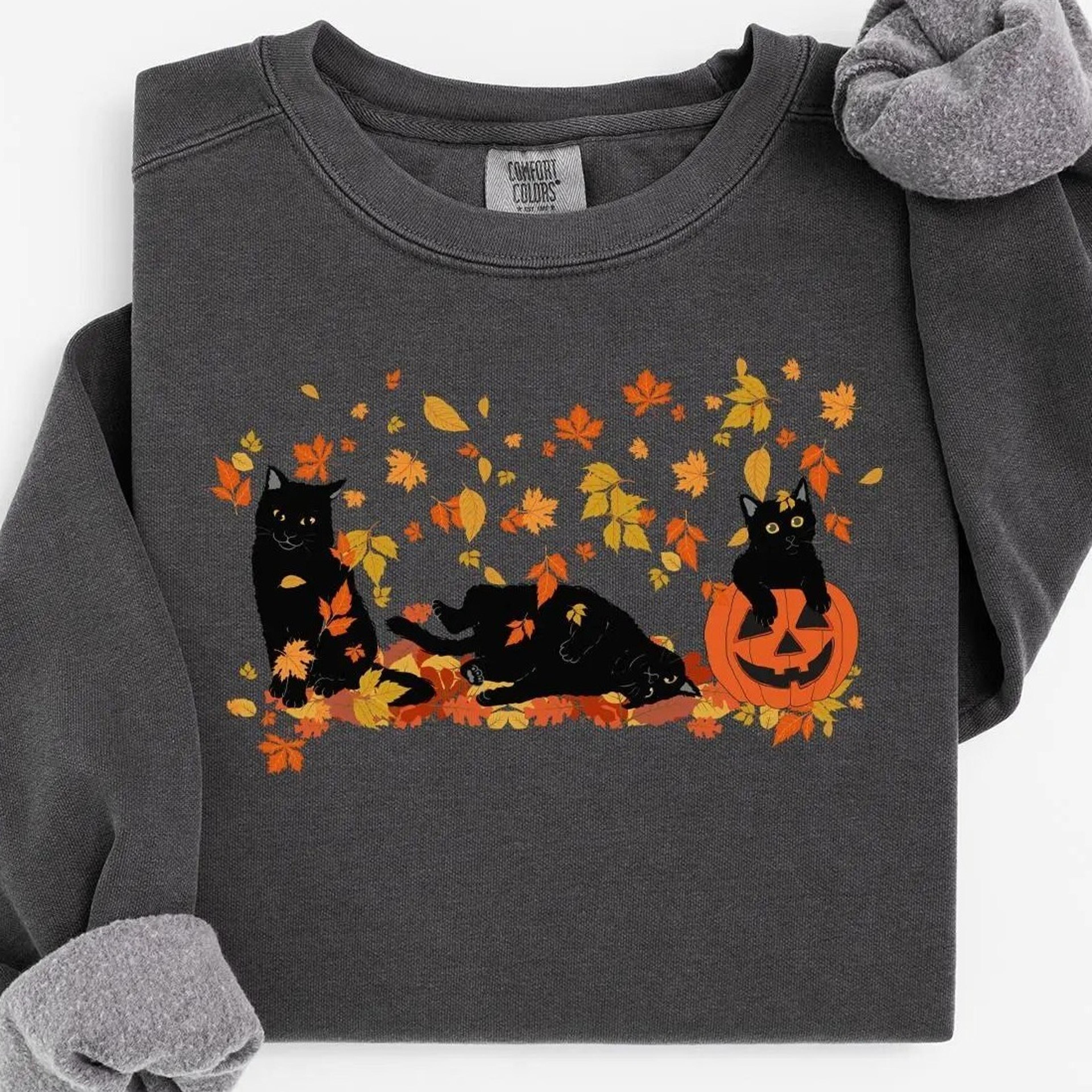black cat sweatshirt, cute halloween cats shirt, black cat fall sweater, cat lover gift, halloween sweatshirt