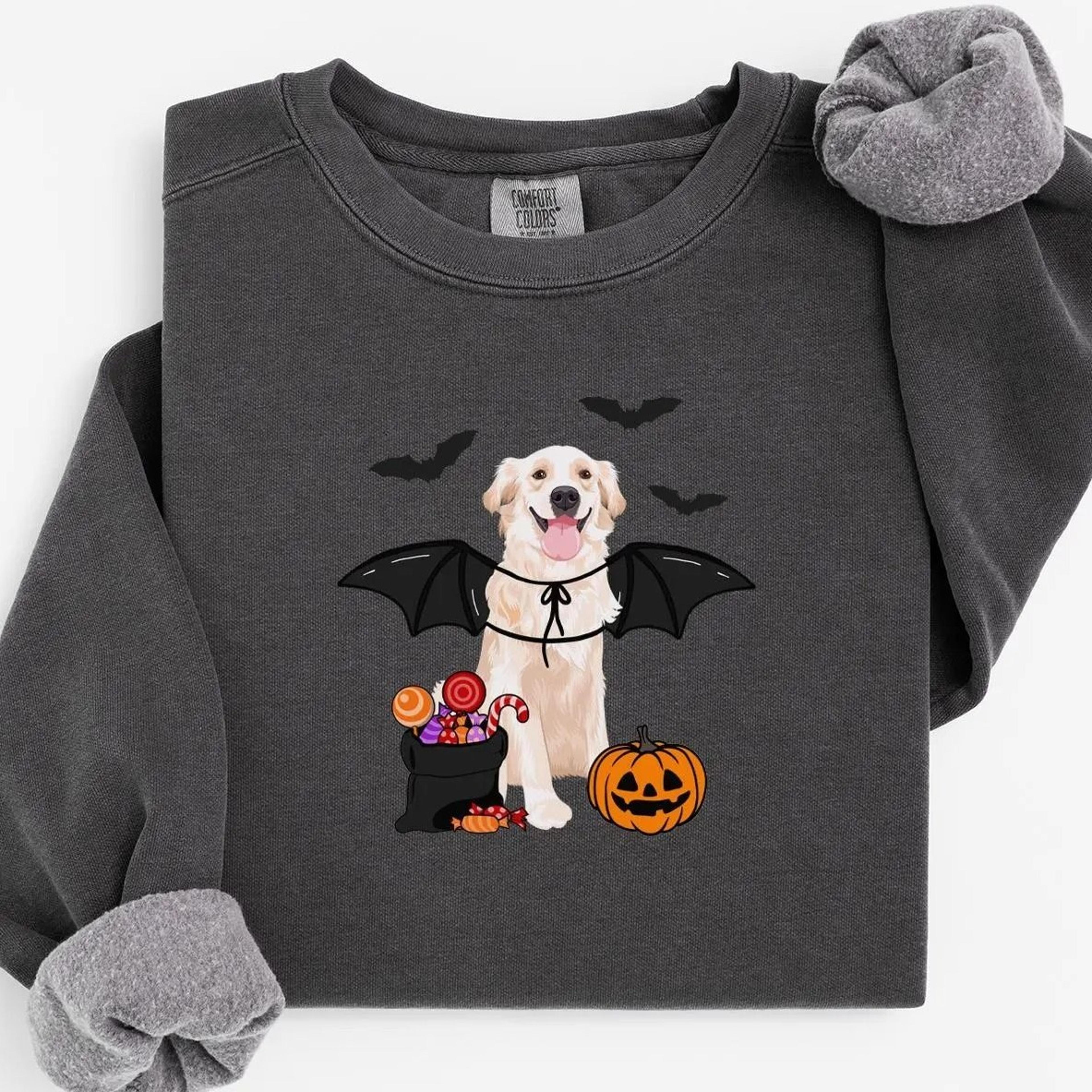 golden retriever bat sweatshirt, halloween dog crewneck, cute fall dog shirt, spooky season sweater, dog mom gift, golde