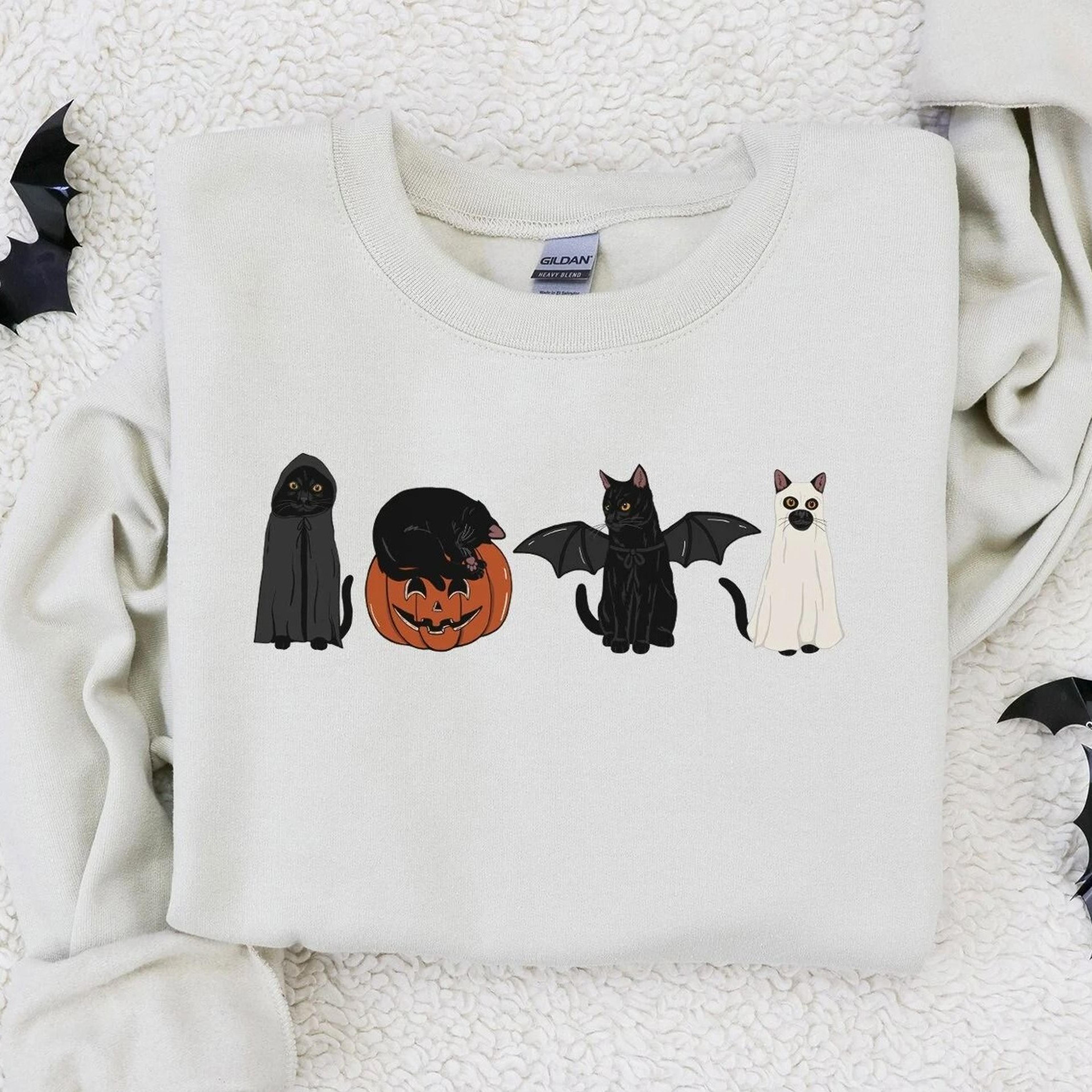 halloween sweatshirt, fall sweatshirt, halloween crewneck, halloween cat shirt, cat sweater, black cat shirt, fall cloth