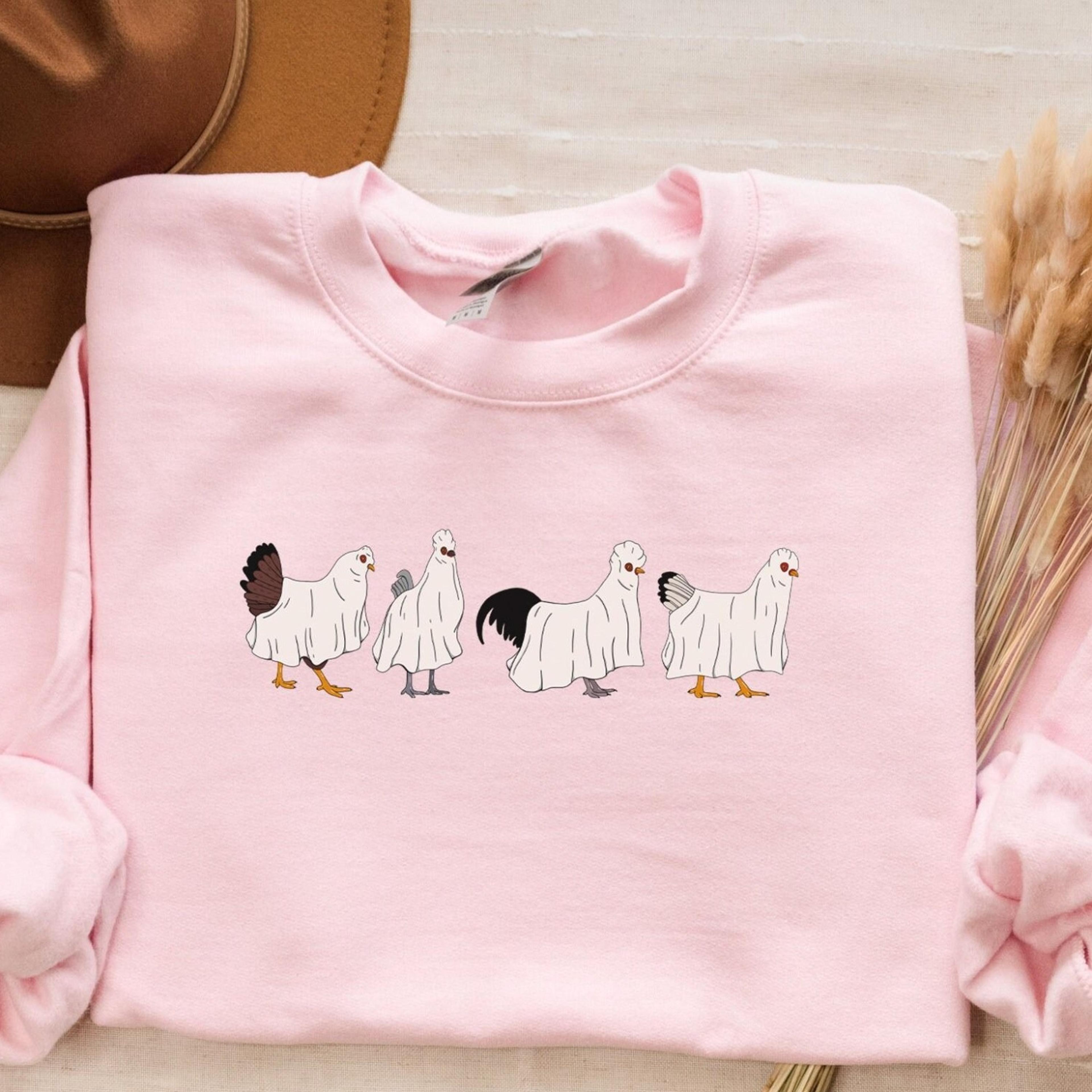 halloween sweatshirt, ghost chicken sweatshirt, halloween crewneck, ghost shirt, halloween sweater, chicken lover gift,