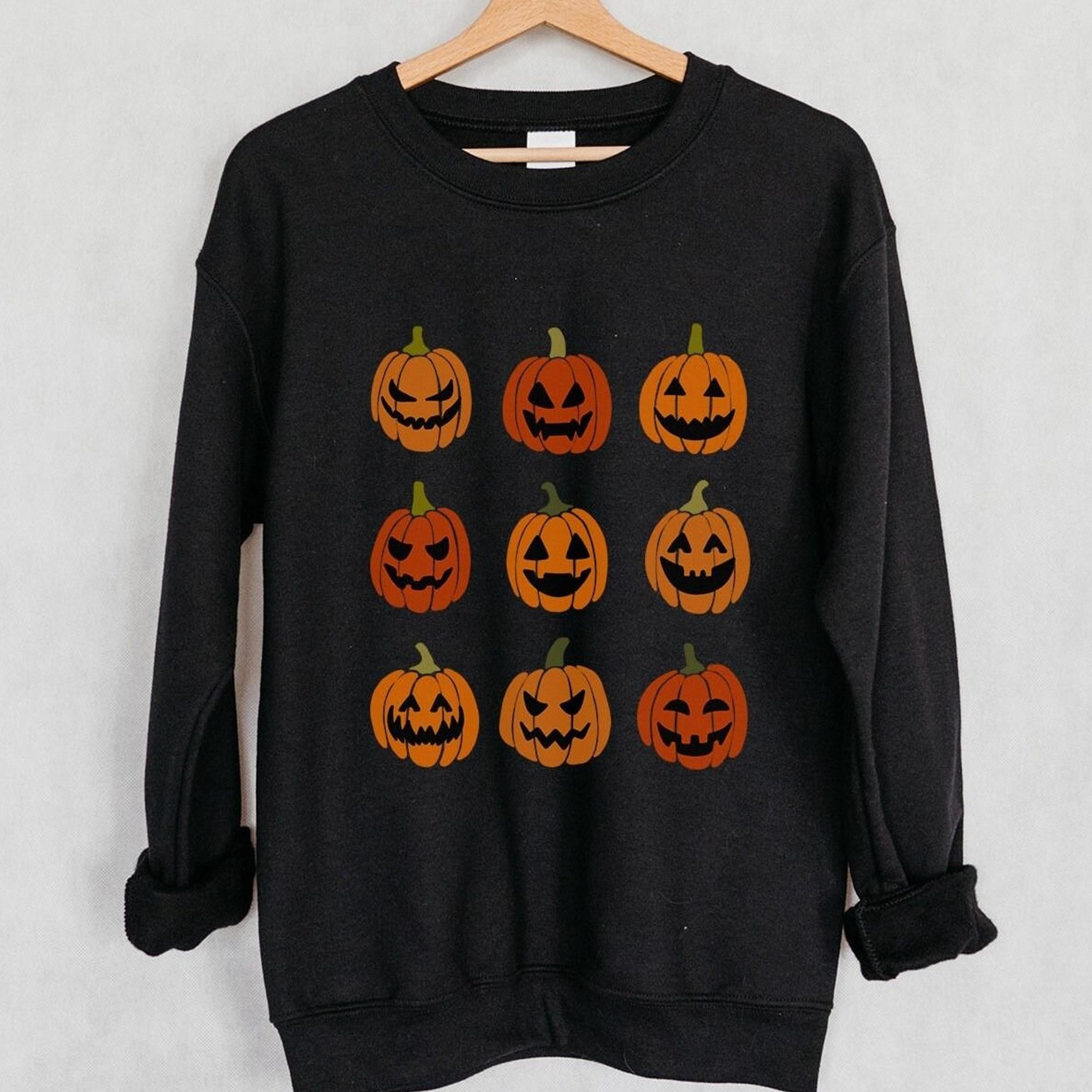 pumpkin sweatshirt, halloween sweatshirt, fall sweatshirt, pumpkin faces shirt, halloween crewneck, jack-o-lantern sweat