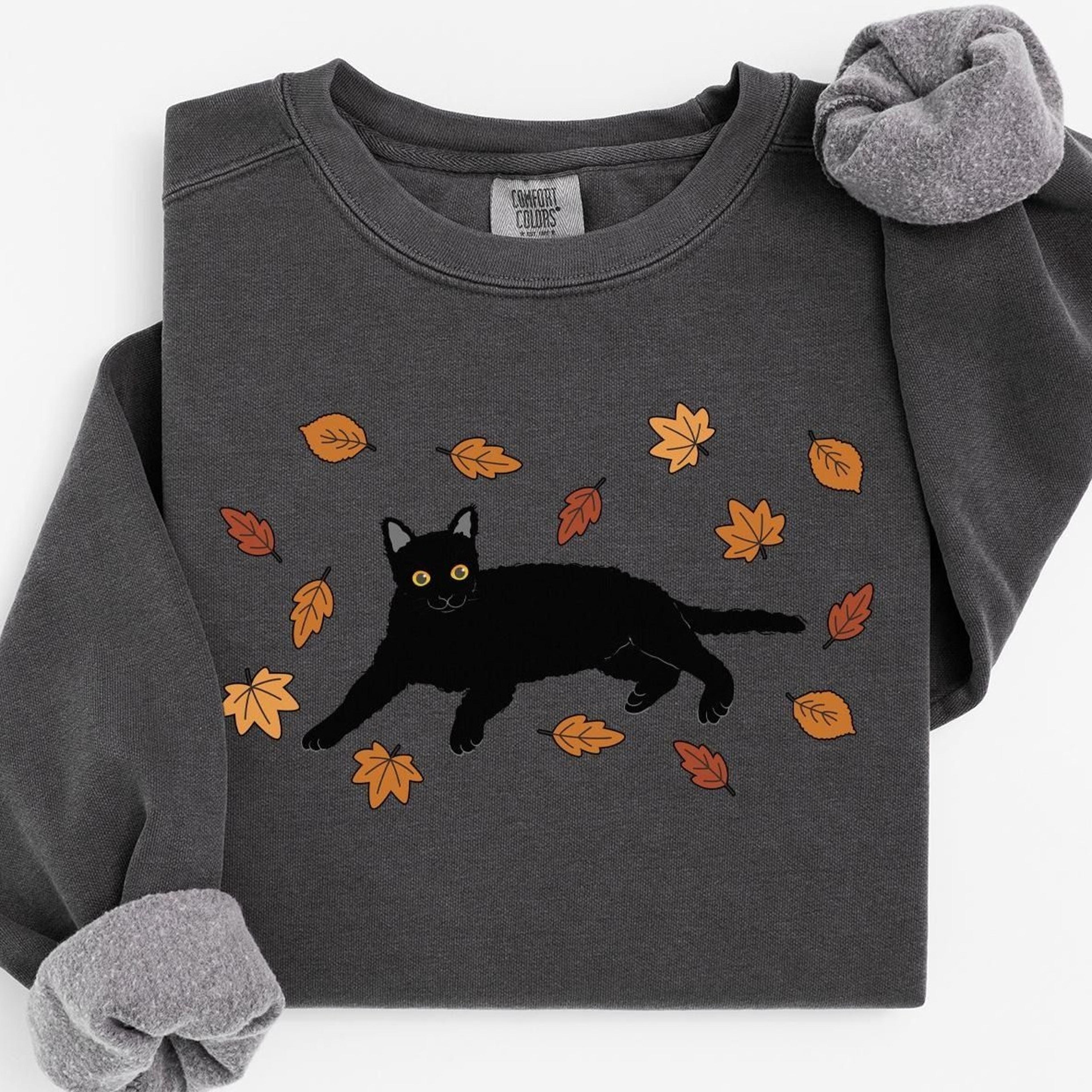 black cat sweatshirt, cozy halloween sweatshirt, black cat fall sweater, cat lover gift, cute halloween cats shirt