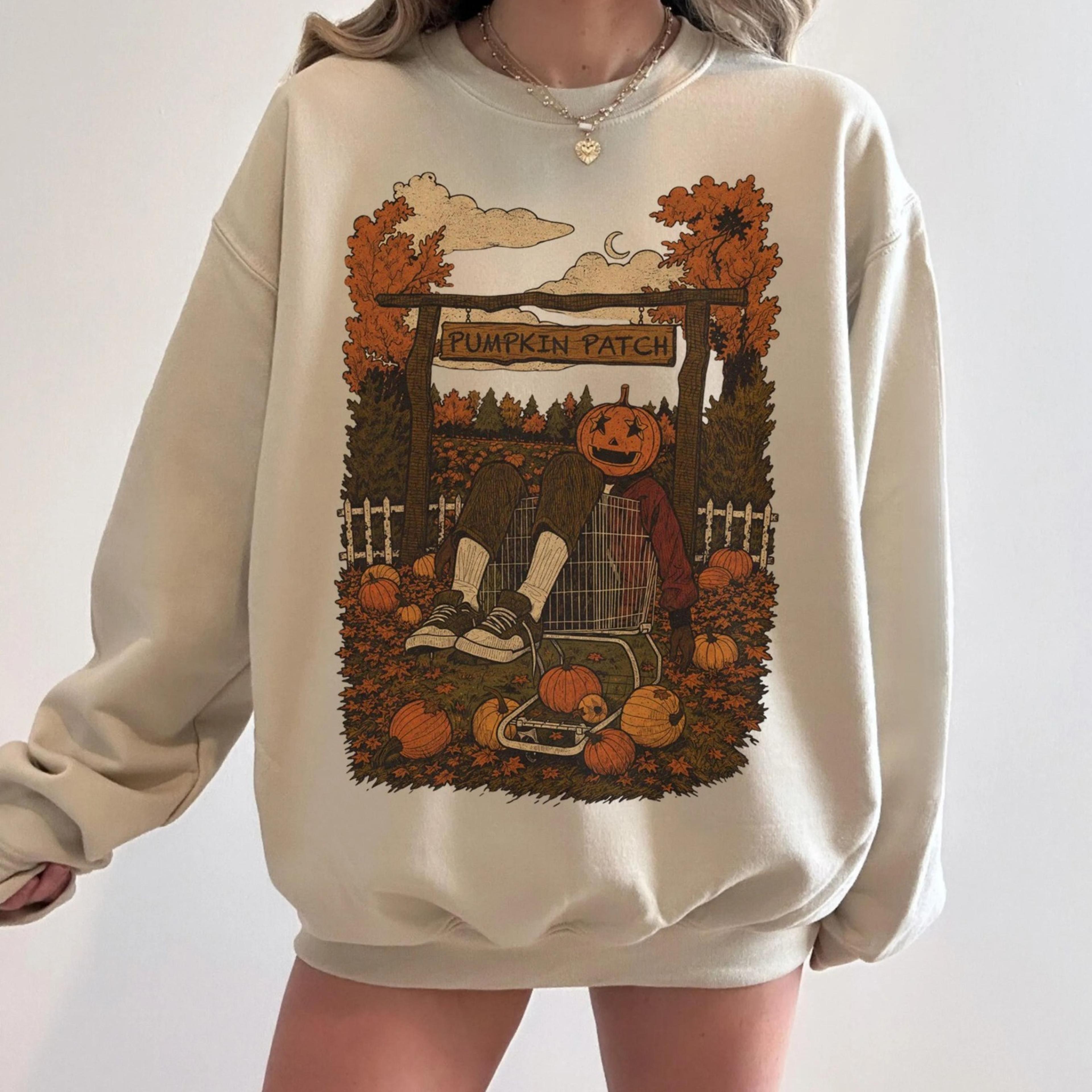 vintage pumpkin patch halloween sweatshirt, pumpkin season sweatshirt, spooky pumpkin shirt, fall sweatshirt women gift