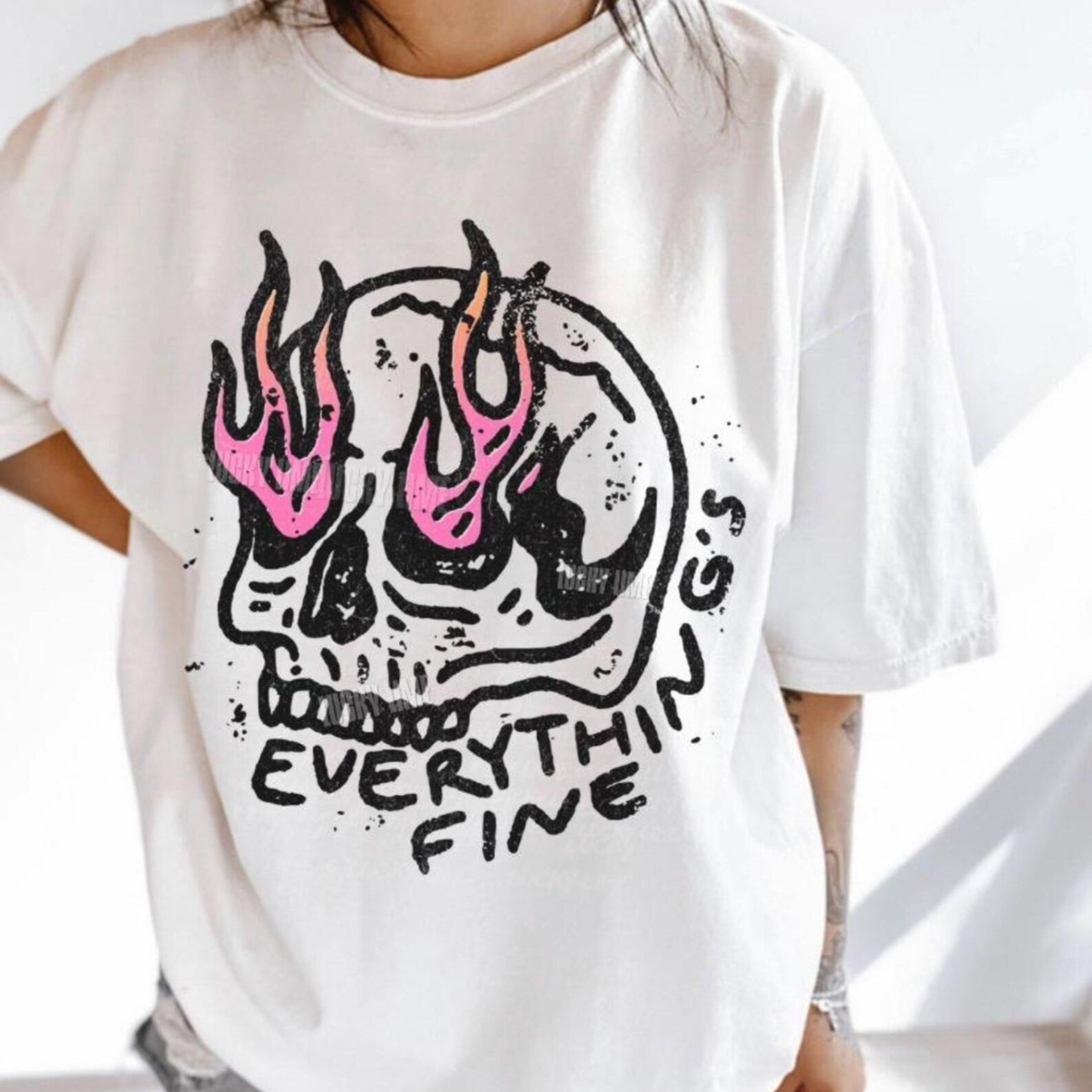 everything is fine shirt, retro grunge shirt, sarcastic shirt, funny skeleton shirt, festival shirt,