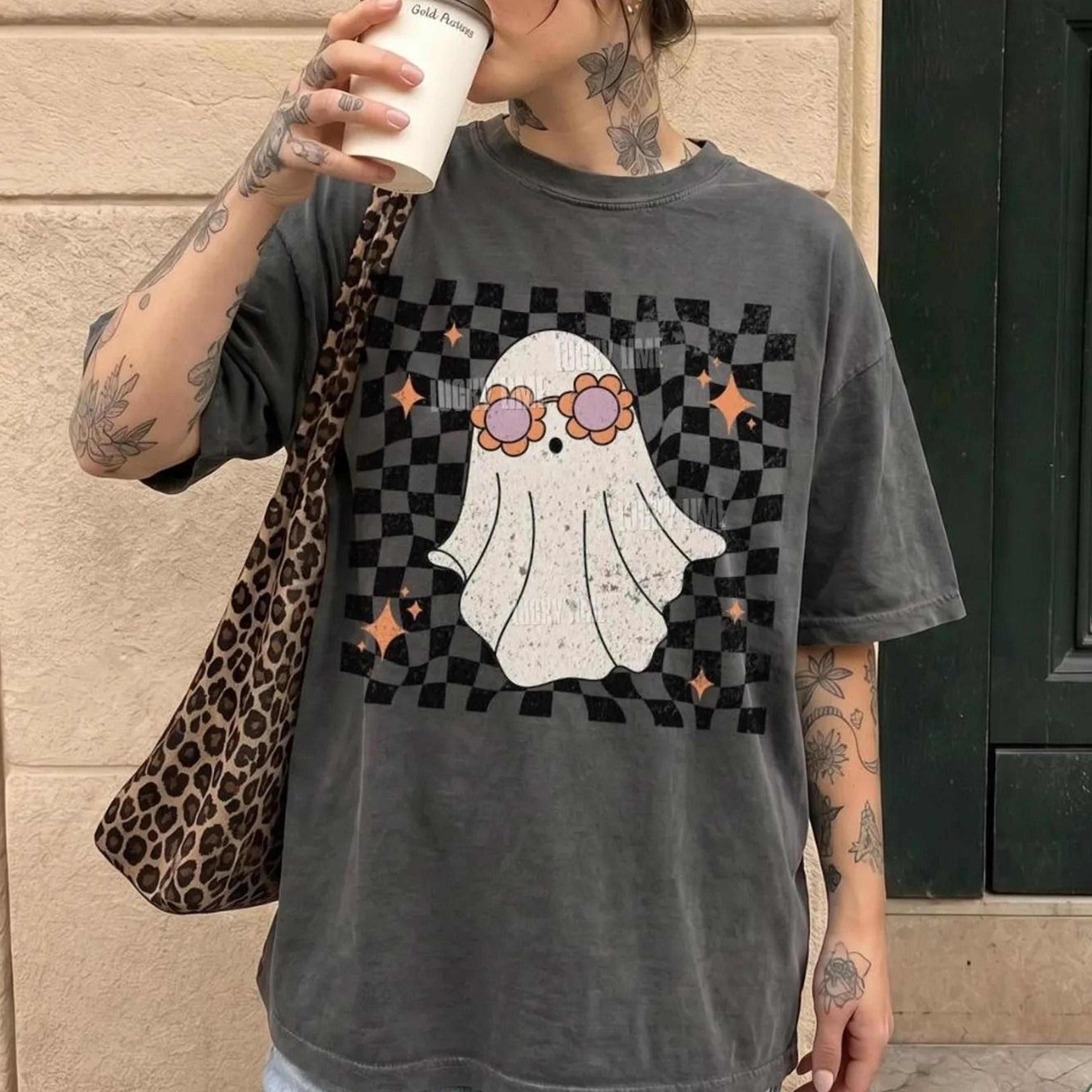 retro ghost shirt, groovy halloween shirt, cute ghost shirt, spooky season tee