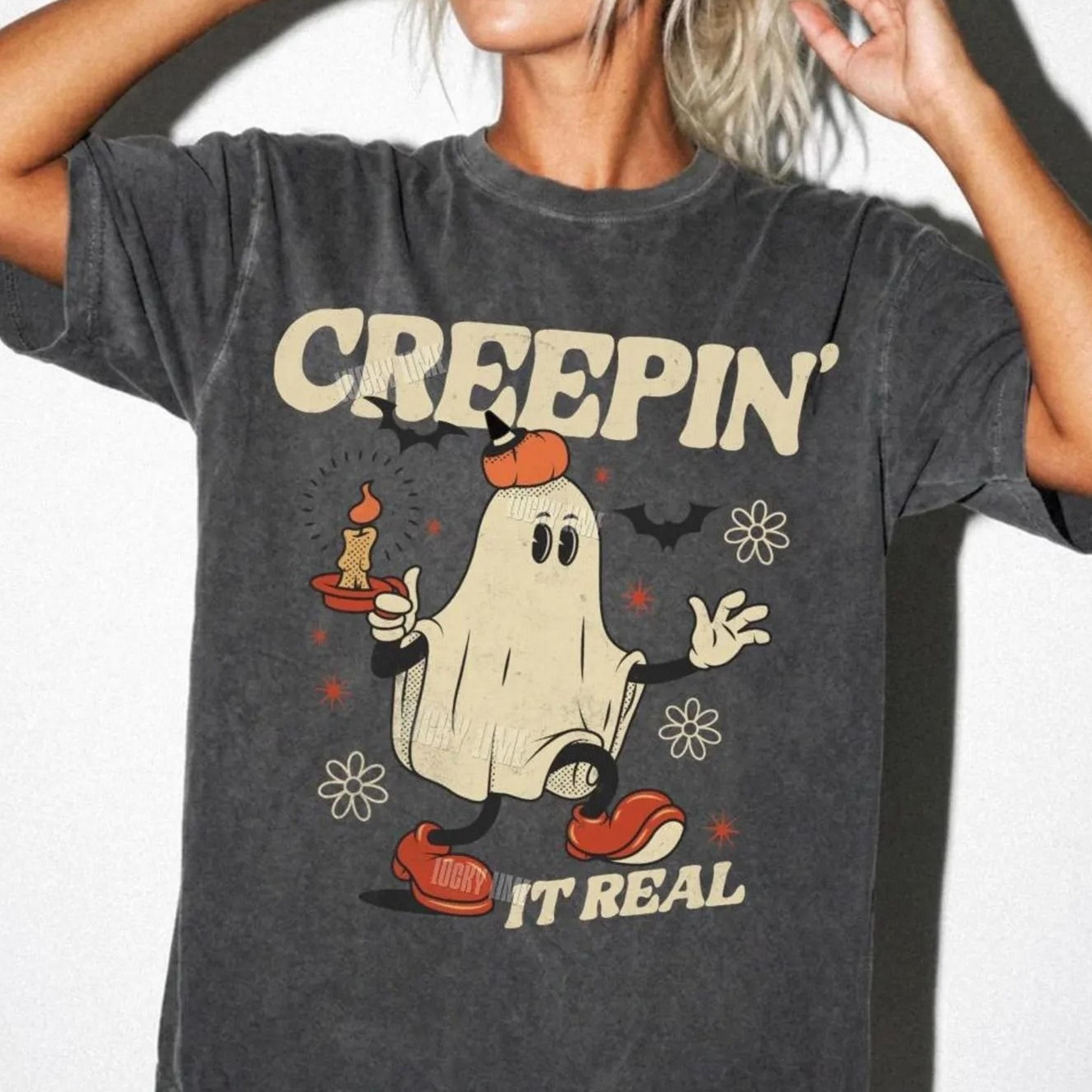 retro halloween shirt, creepin it real shirt retro ghost tshirt, retro ghost graphic tee, spooky season shirt, cute gho