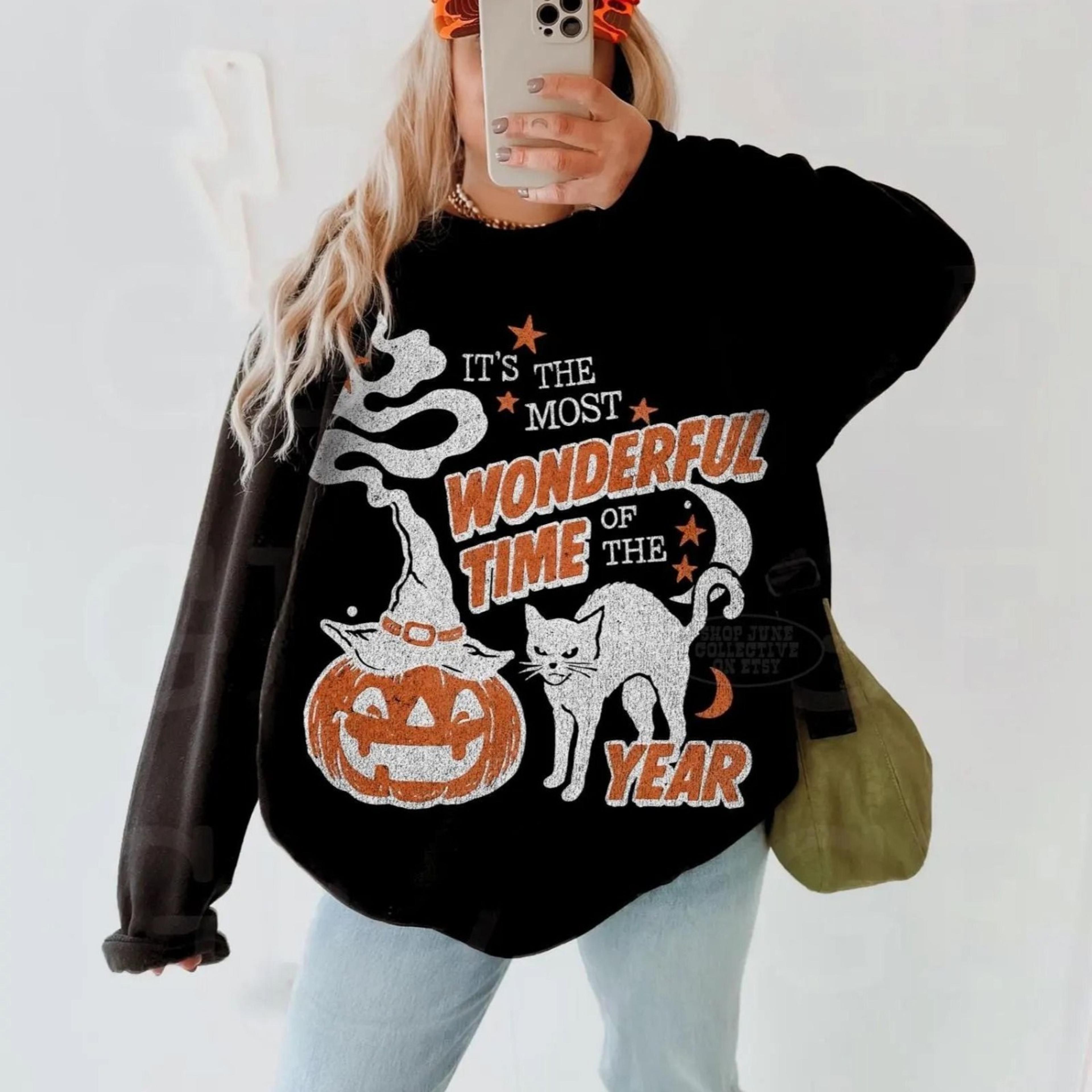 vintage halloween sweatshirt unisx retro halloween crewneck 90s spooky black cat hoodie witchy pumpkin most wonderful ti