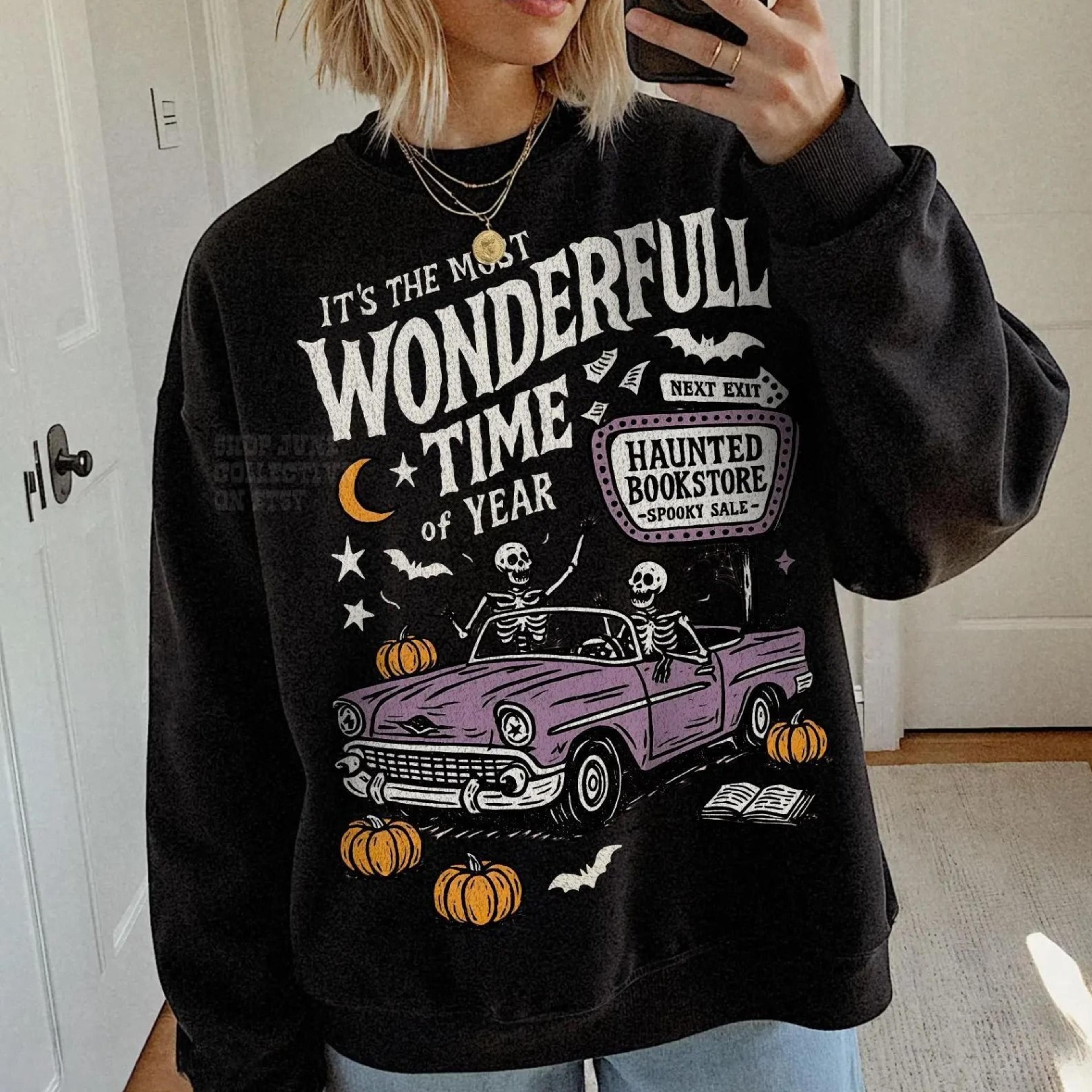 vintage halloween sweatshirt unisx retro halloween crewneck 90s spooky black cat hoodie witchy pumpkin most wonderful