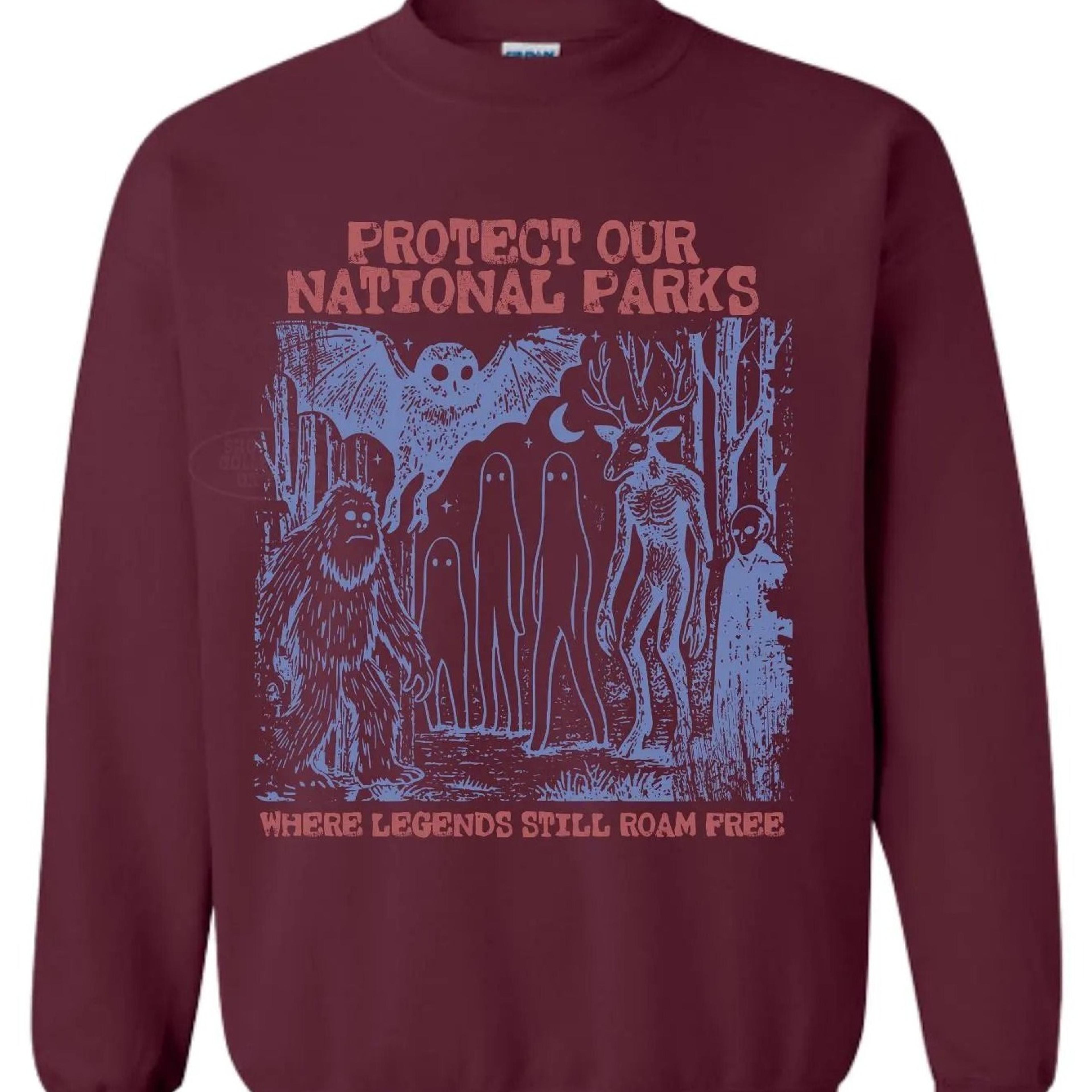 cryptid national park sweatshirt unsx 90s protect our parks vintage camping hiking crewneck retro wanderlust shirt fanta
