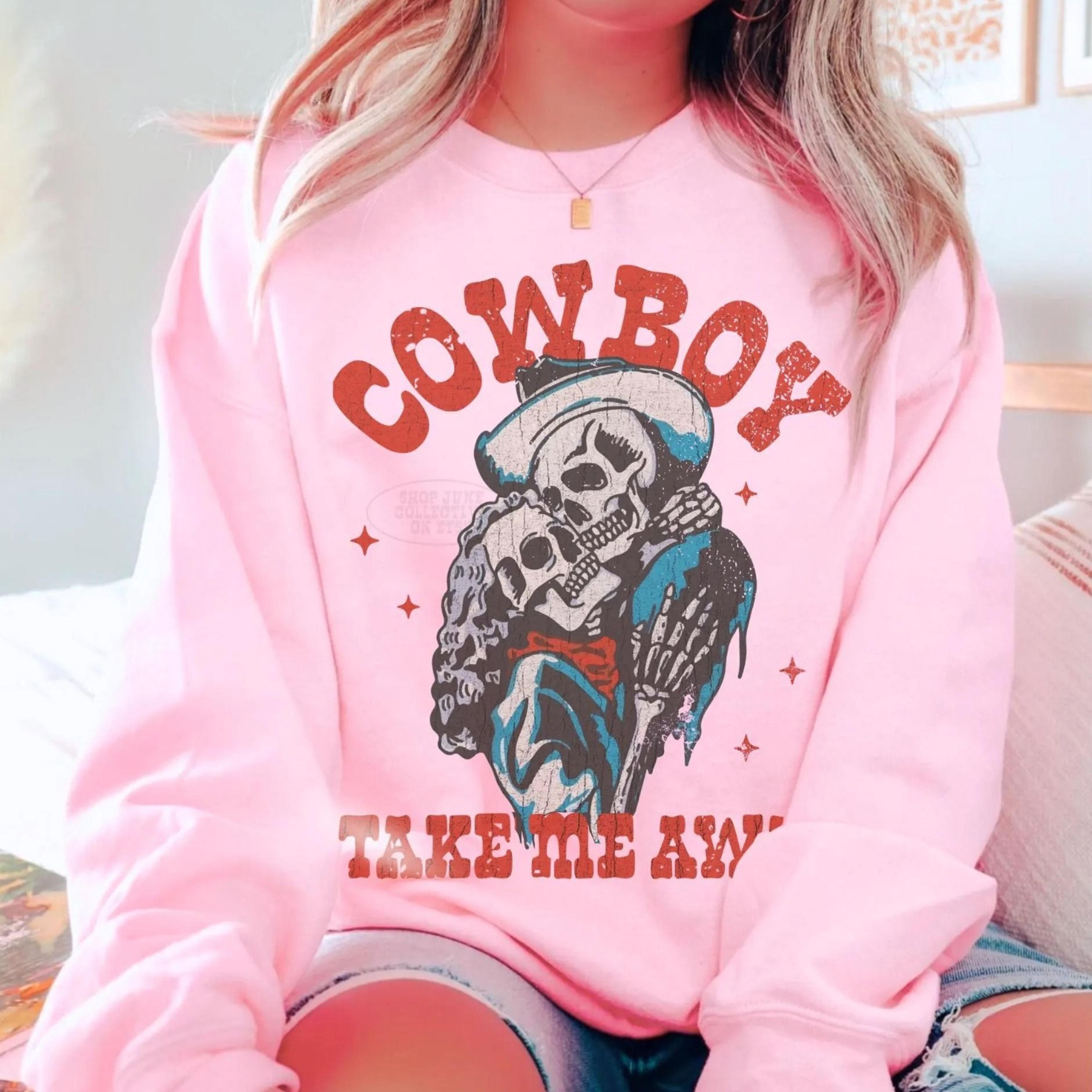 cowboy take me away sweatshirt 90s rodeo crewneck vintage western hoodie country music shirt edgy cowboy skeleton tee gr