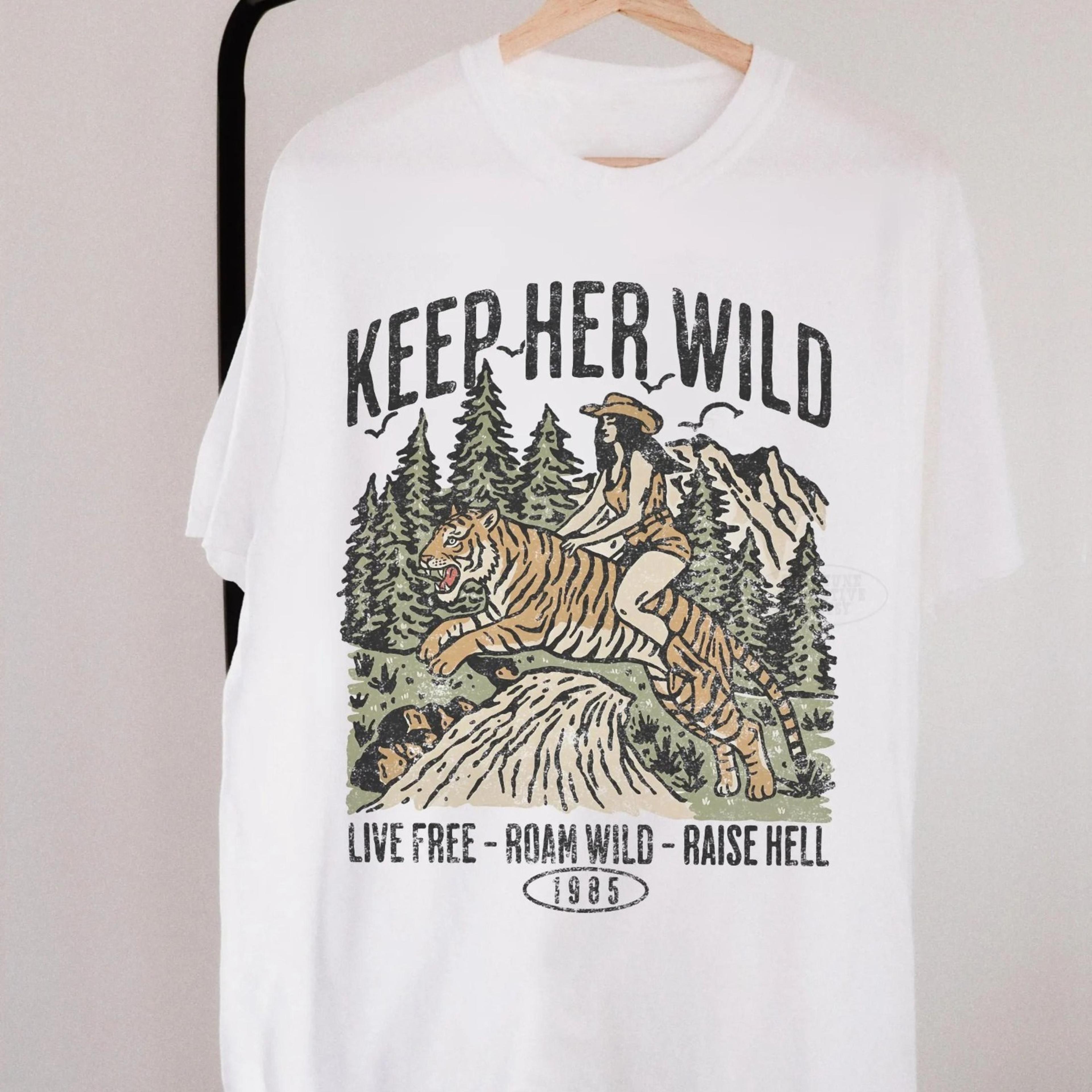 vintage cowgirl riding tiger raise hell 90s rodeo shirt nature lover gift grunge retro western hippie tee