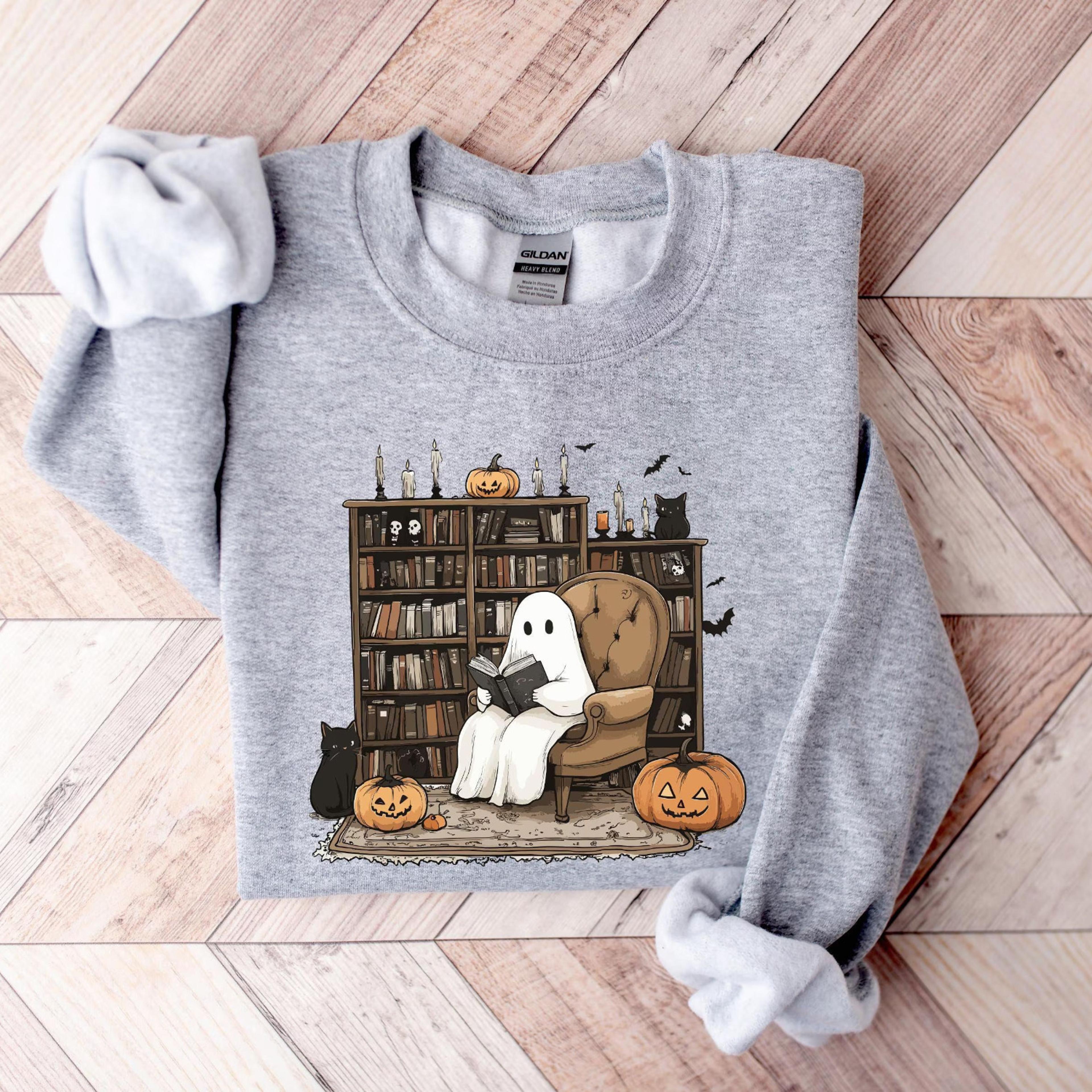 ghost book reader sweatshirt, reading tee book lover gift reading enthusiast book shirt ghost reader tee literature