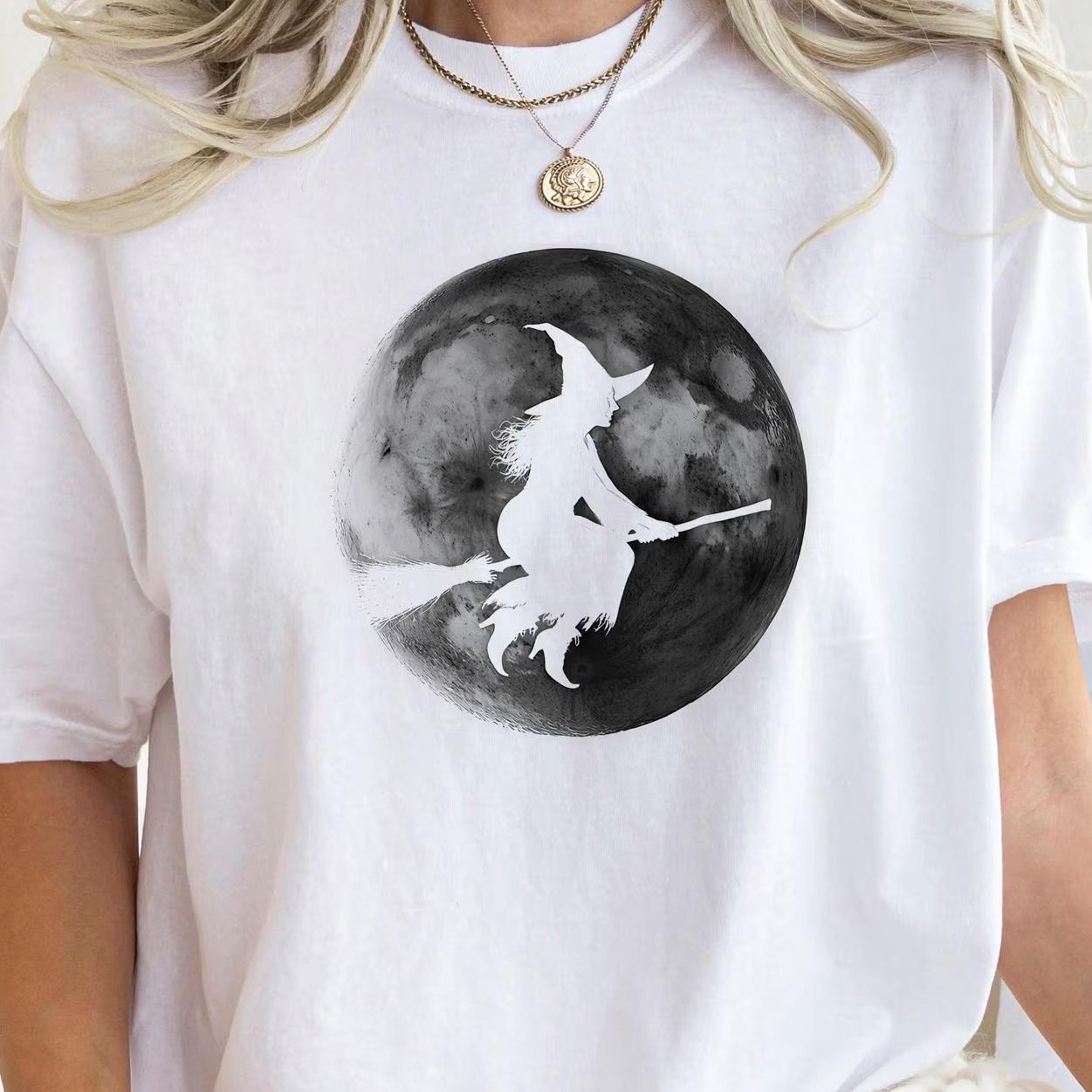 witch on broom shirt, witchy halloween tee, mystical gift