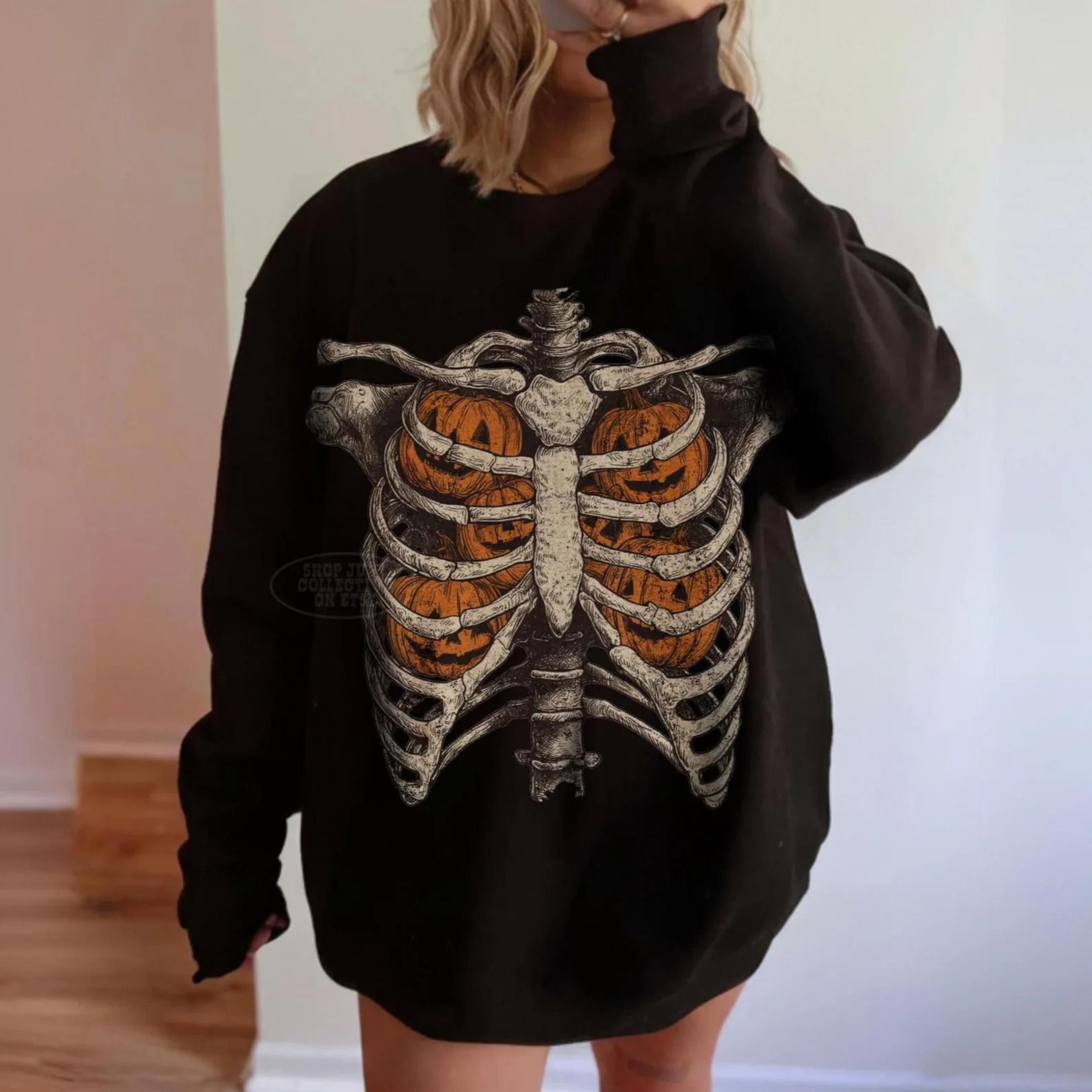 vintage halloween sweatshirt unisex retro spooky pumpkins ribcage shirt 90s halloween crewneck jack o lantern hoodie fal