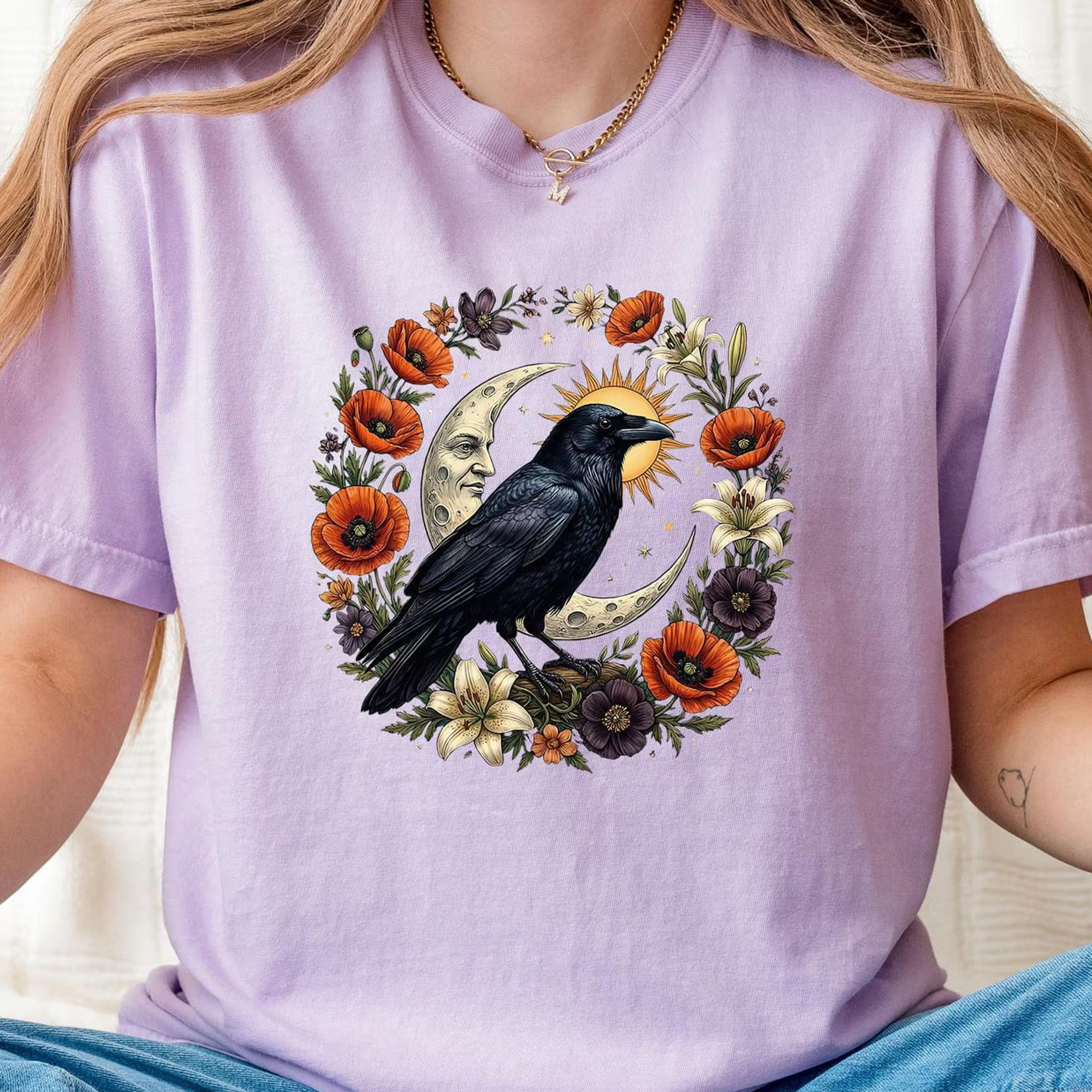 raven floral shirt, boho mystical halloween tee, funny witch gift