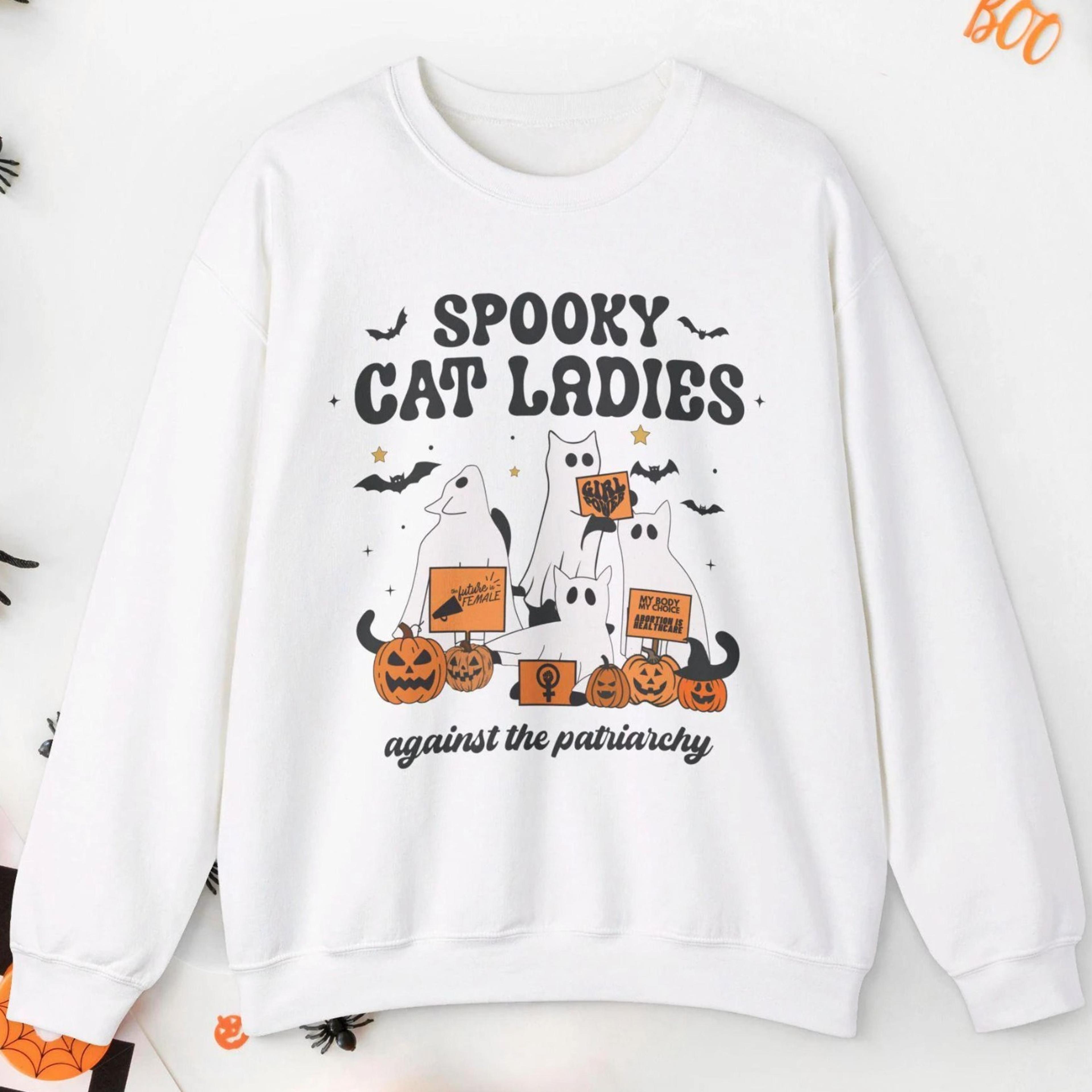 spooky cat ladies sweatshirt childless cat ladies kamala harris gift black cat halloween sweatshirt halloween crew neck