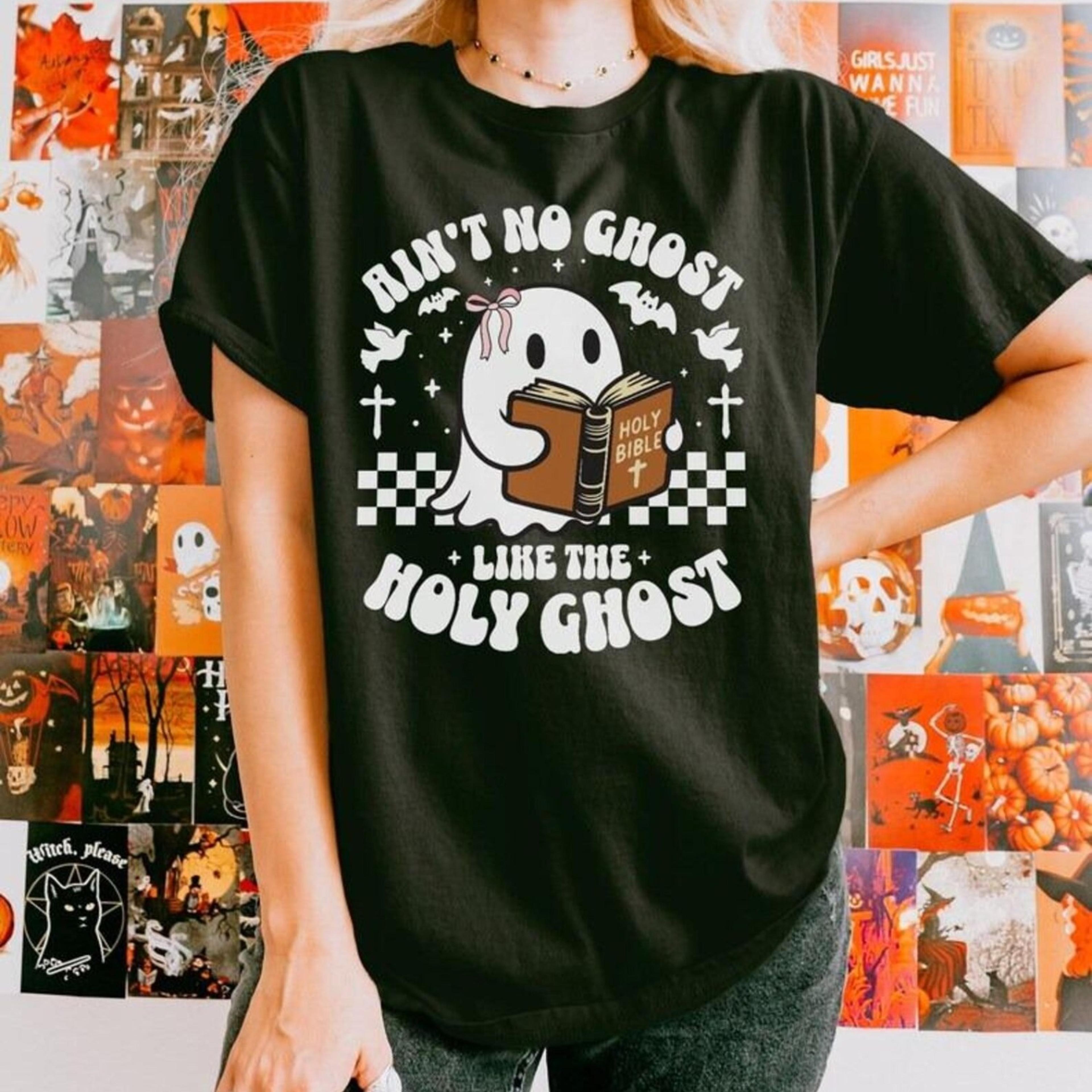 holy ghost sweatshirt retro christian halloween shirt coquette halloween crewneck cute ghost shirt spooky season womens