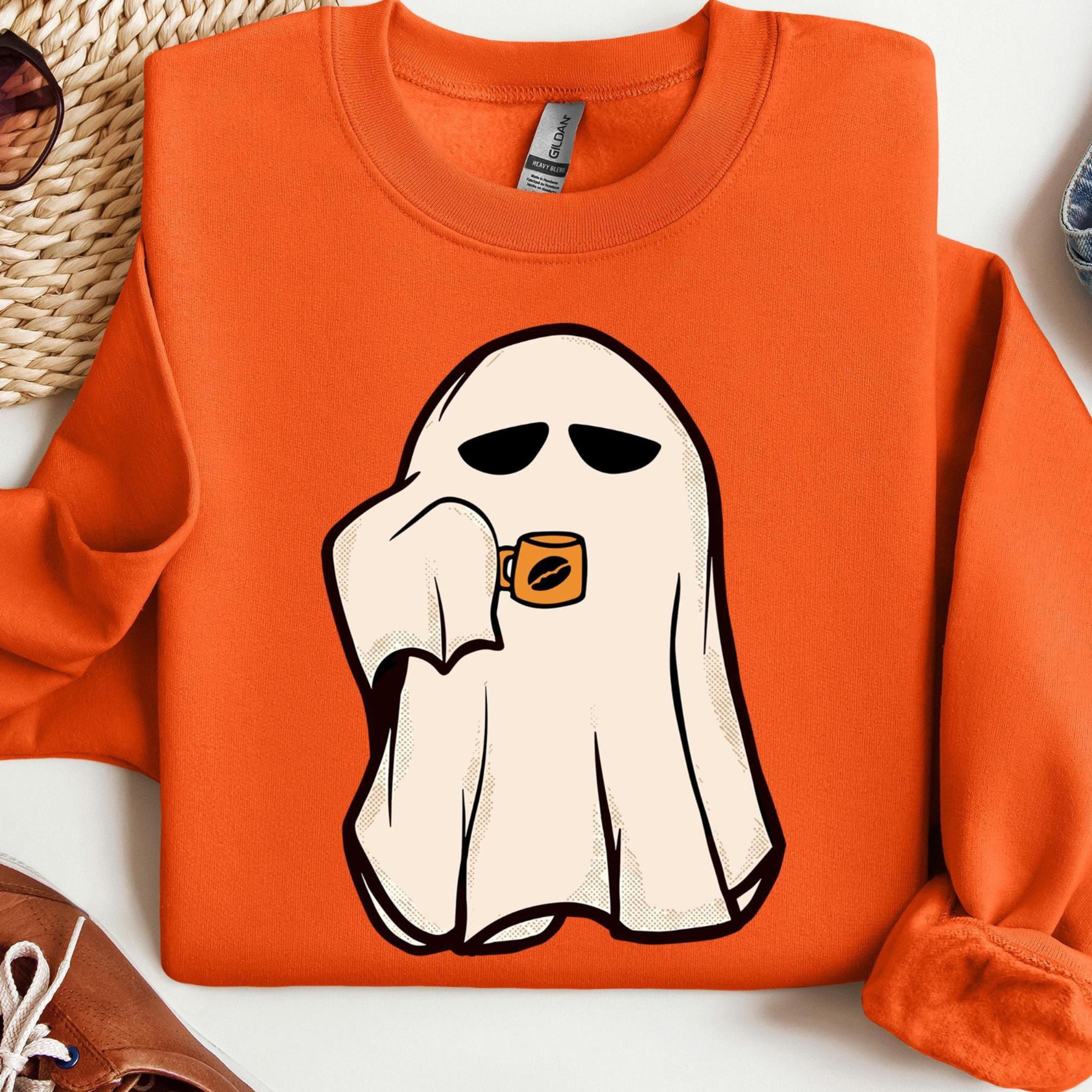 ghost coffee shirt, ghost sweatshirt, halloween tee, cute ghost shirt, little ghost coffee sweatshirt, halloween sweats