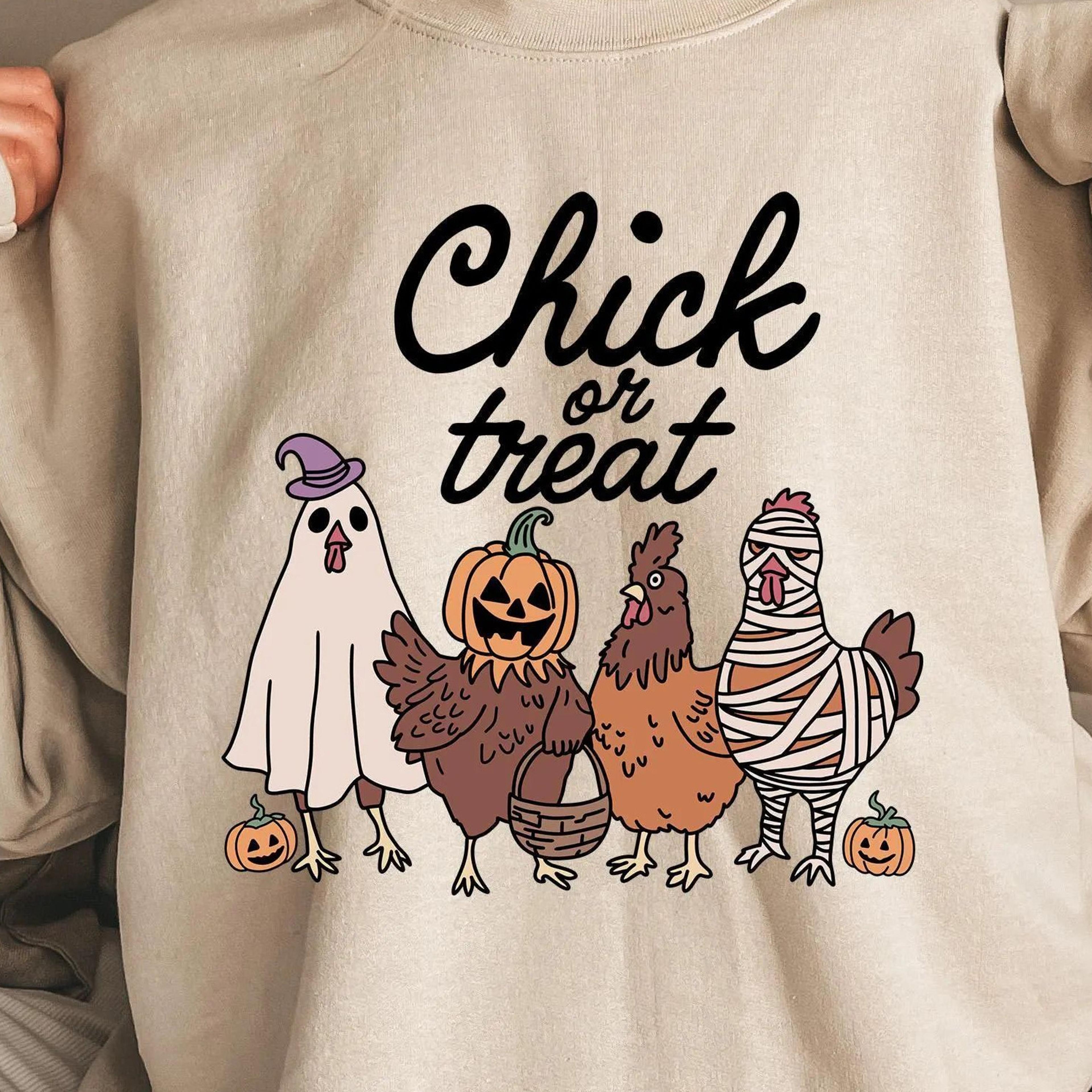 halloween chick or treat sweatshirt funny ghost chicken graphic shirt