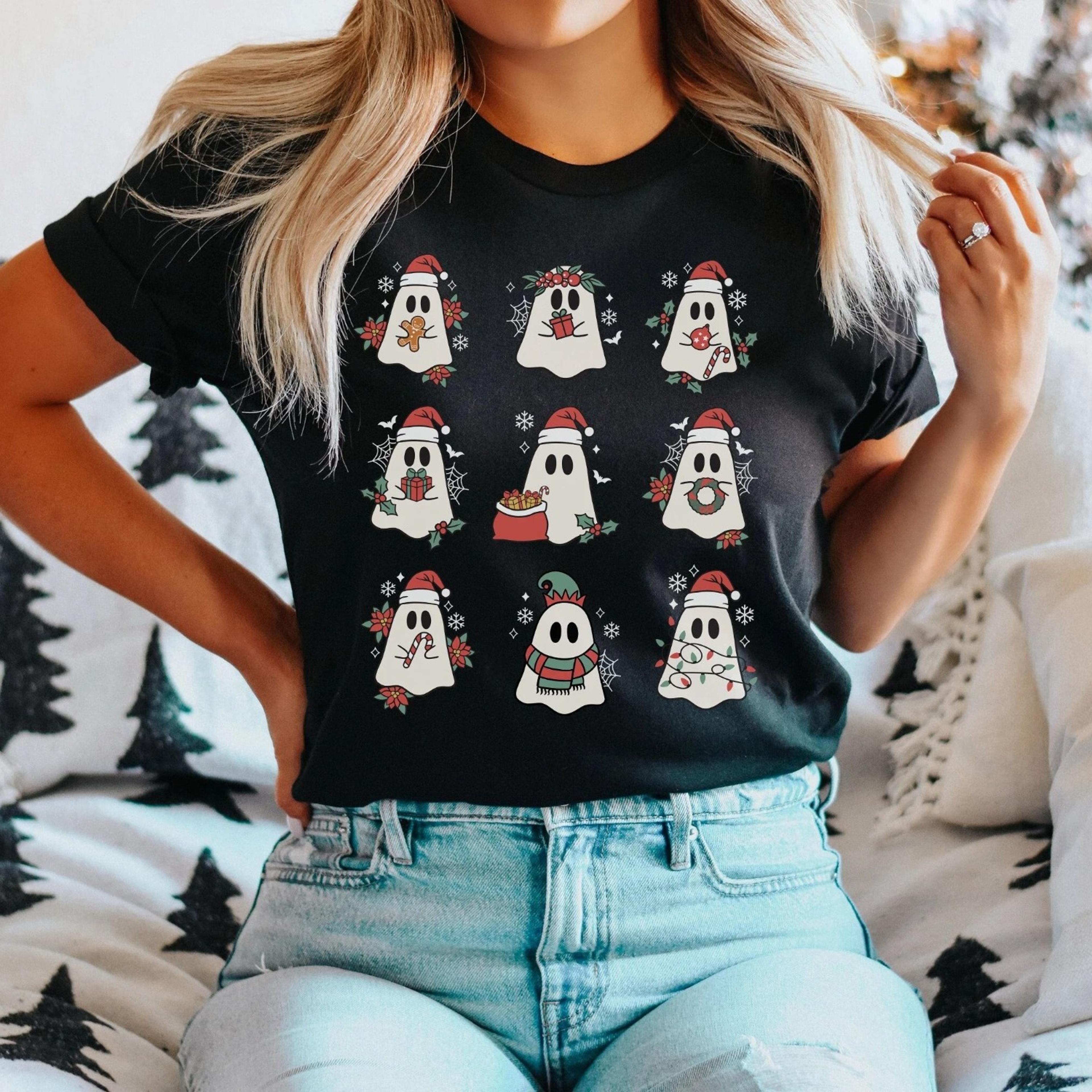 retro christmas ghost shirt spooky christmas tshirt halloween christmas gifts creepy christmas shirt christmas vibes shi