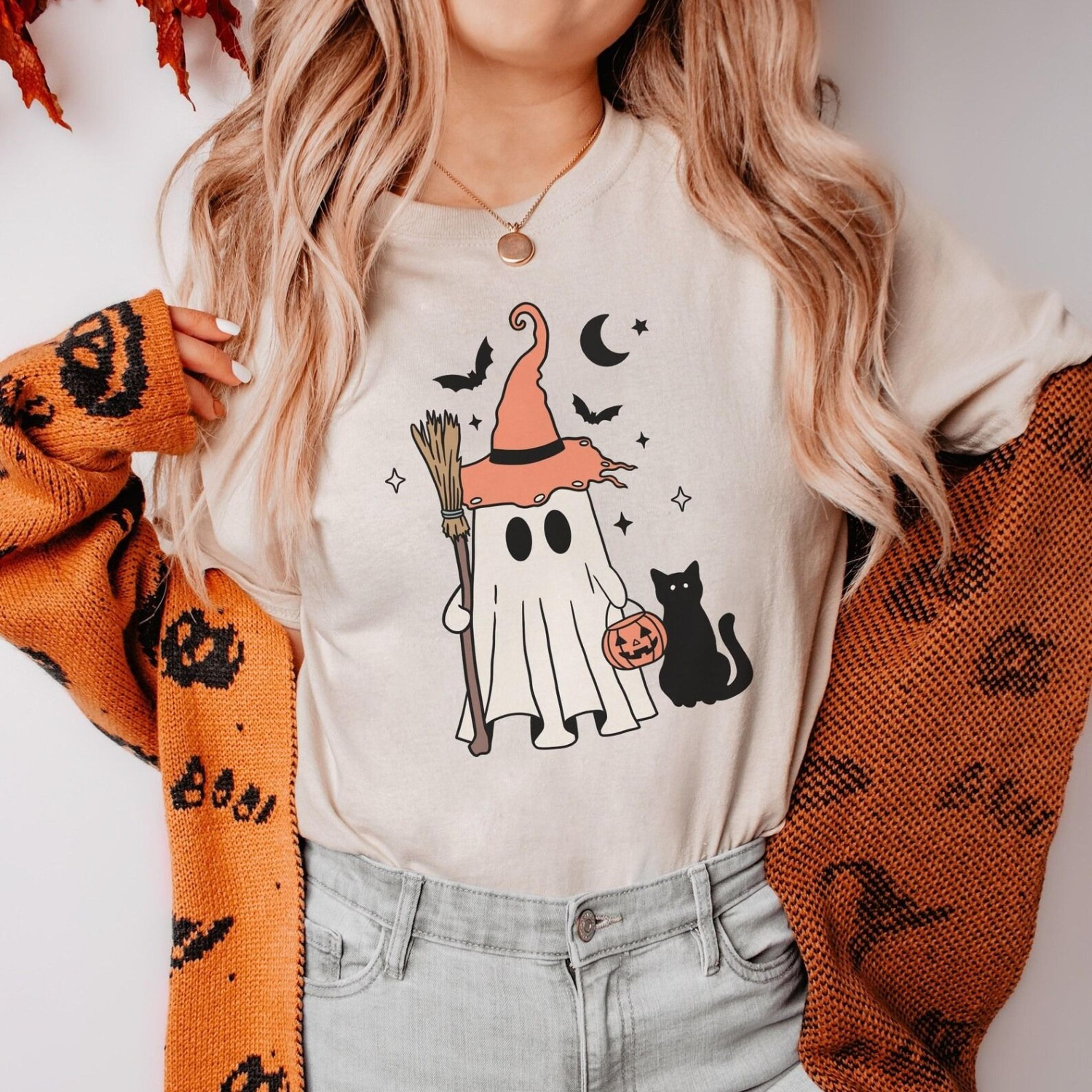 retro ghost cat shirt black cat shirt witchy clothes retro halloween shirt halloween cat ghost shirt cat mom shirt plus
