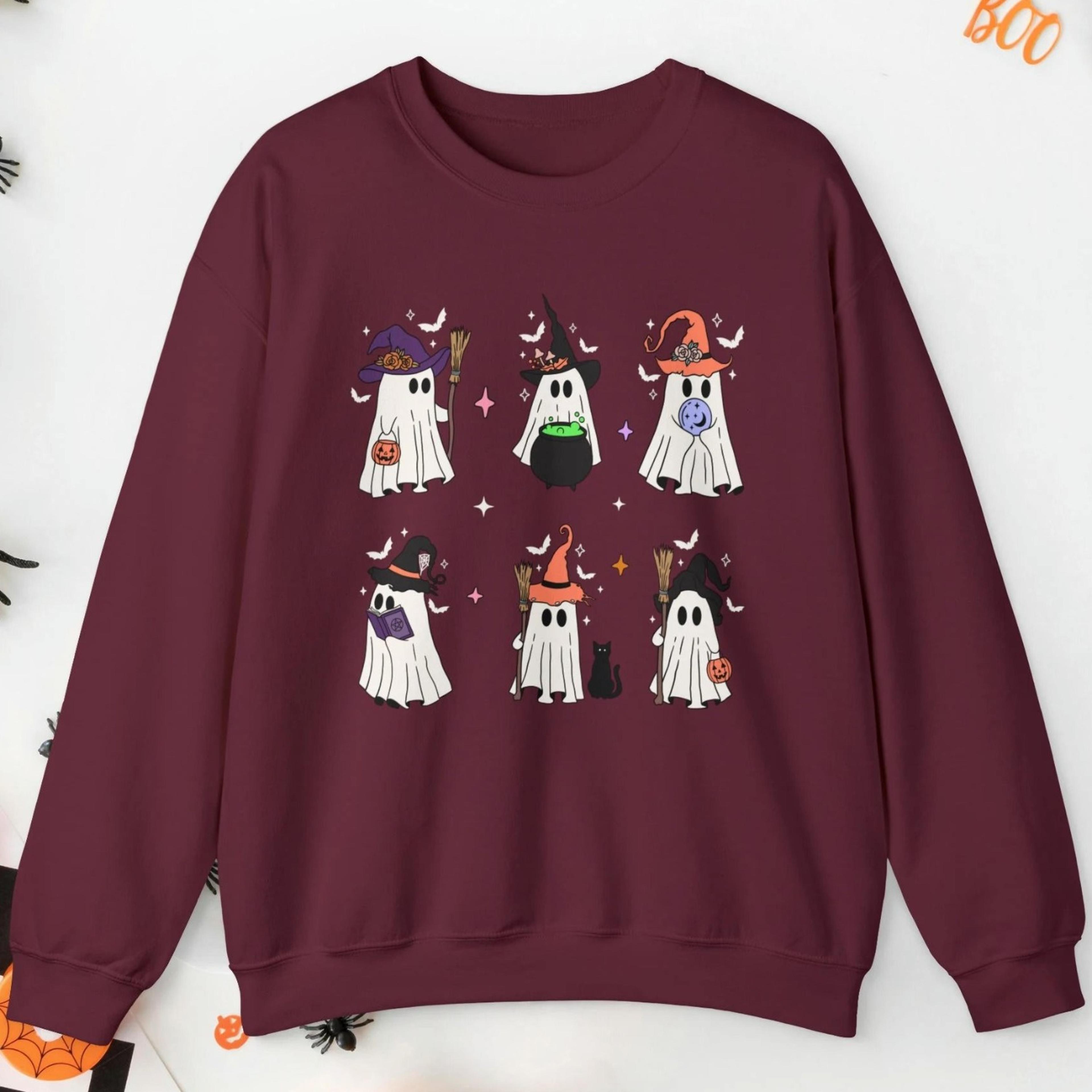 retro ghost sweatshirt witch costume witchy clothes retro halloween crew neck witch stuff gift plus size fall sweatshirt