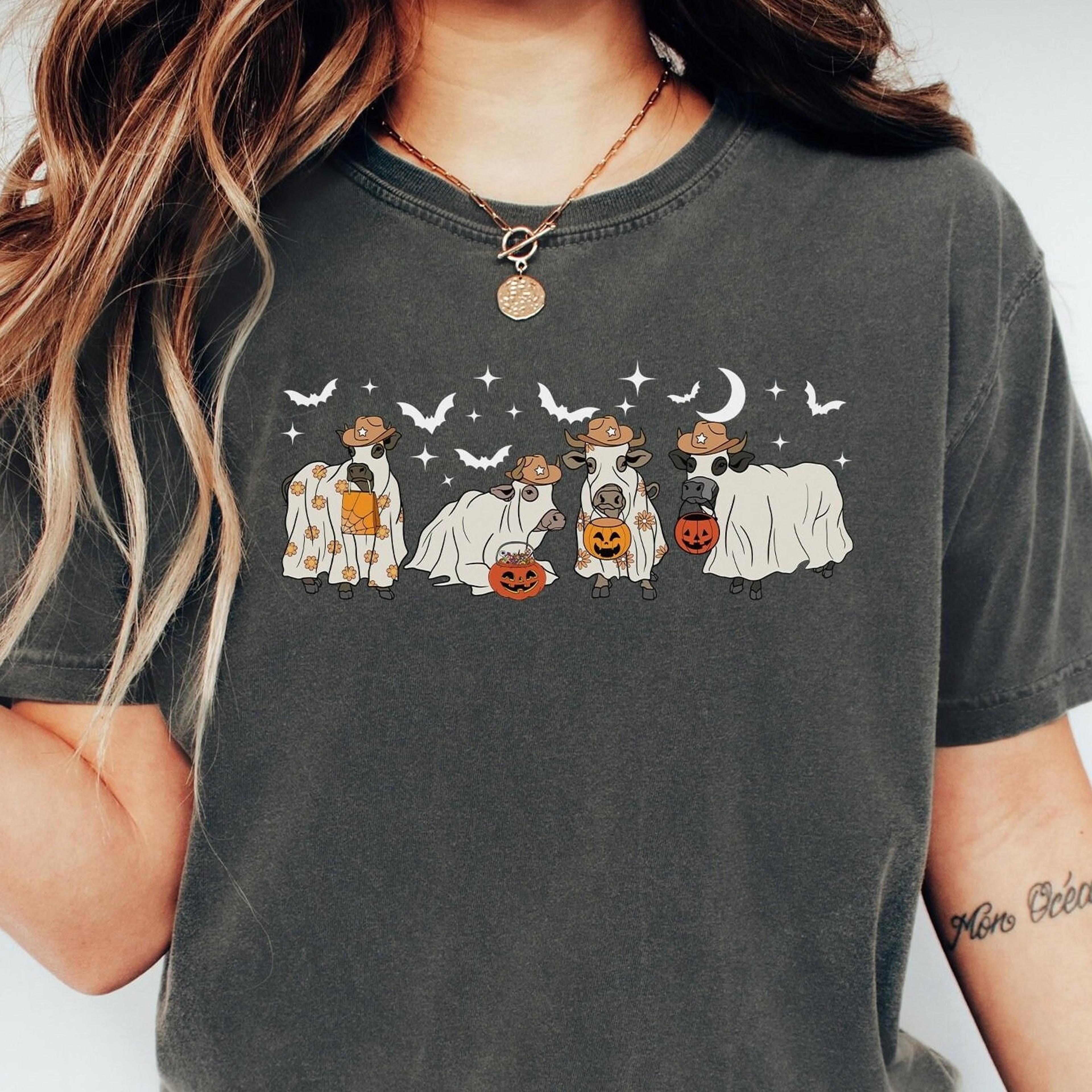 ghost cow shirt cow whisperer shirt cow print shirt bull sheet retro halloween shirt western shirt cow mom shirt cowgirl