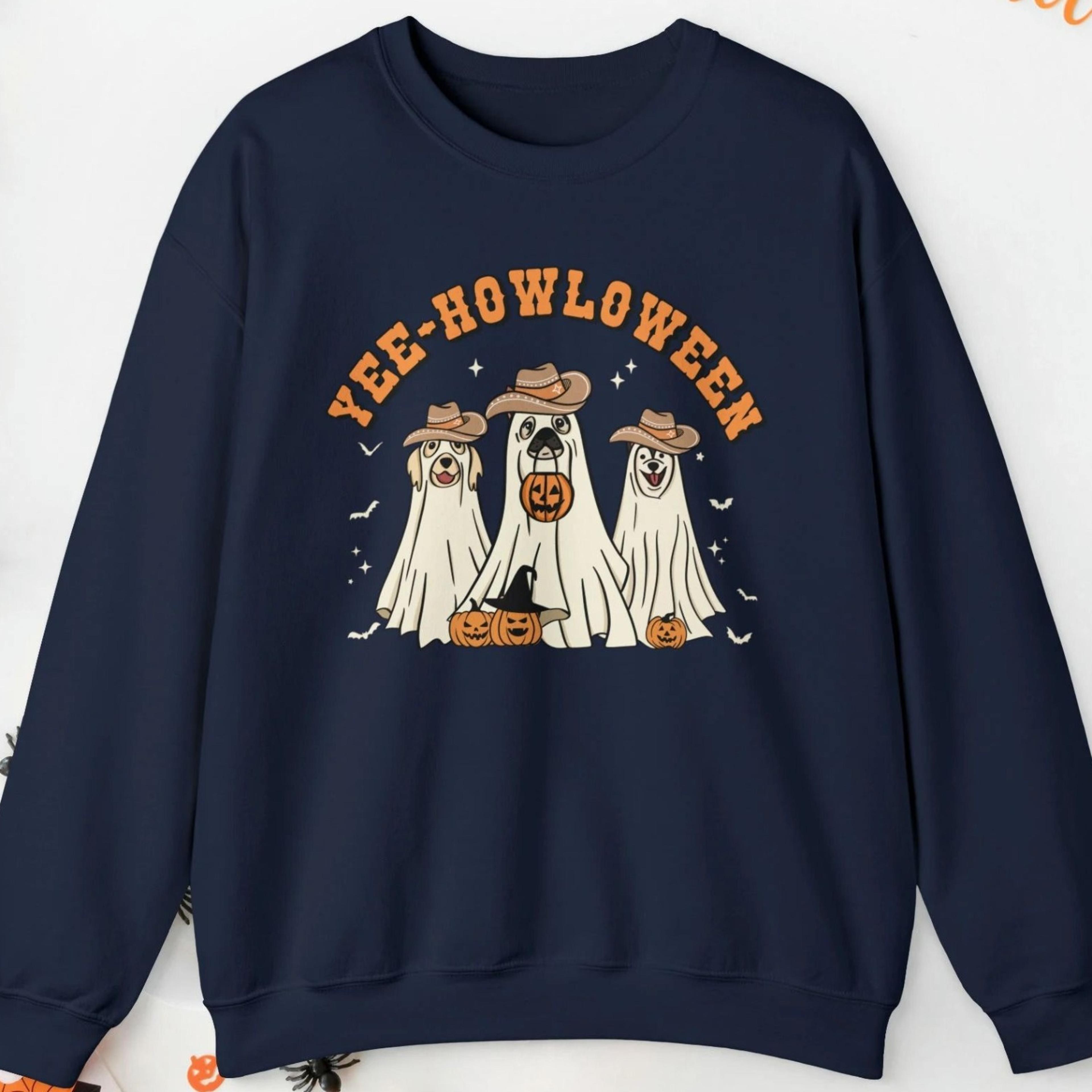 retro dog halloween sweatshirt plus size halloween crew neck ghost dog sweatshirt midwest sweatshirt dog mama sweatshirt