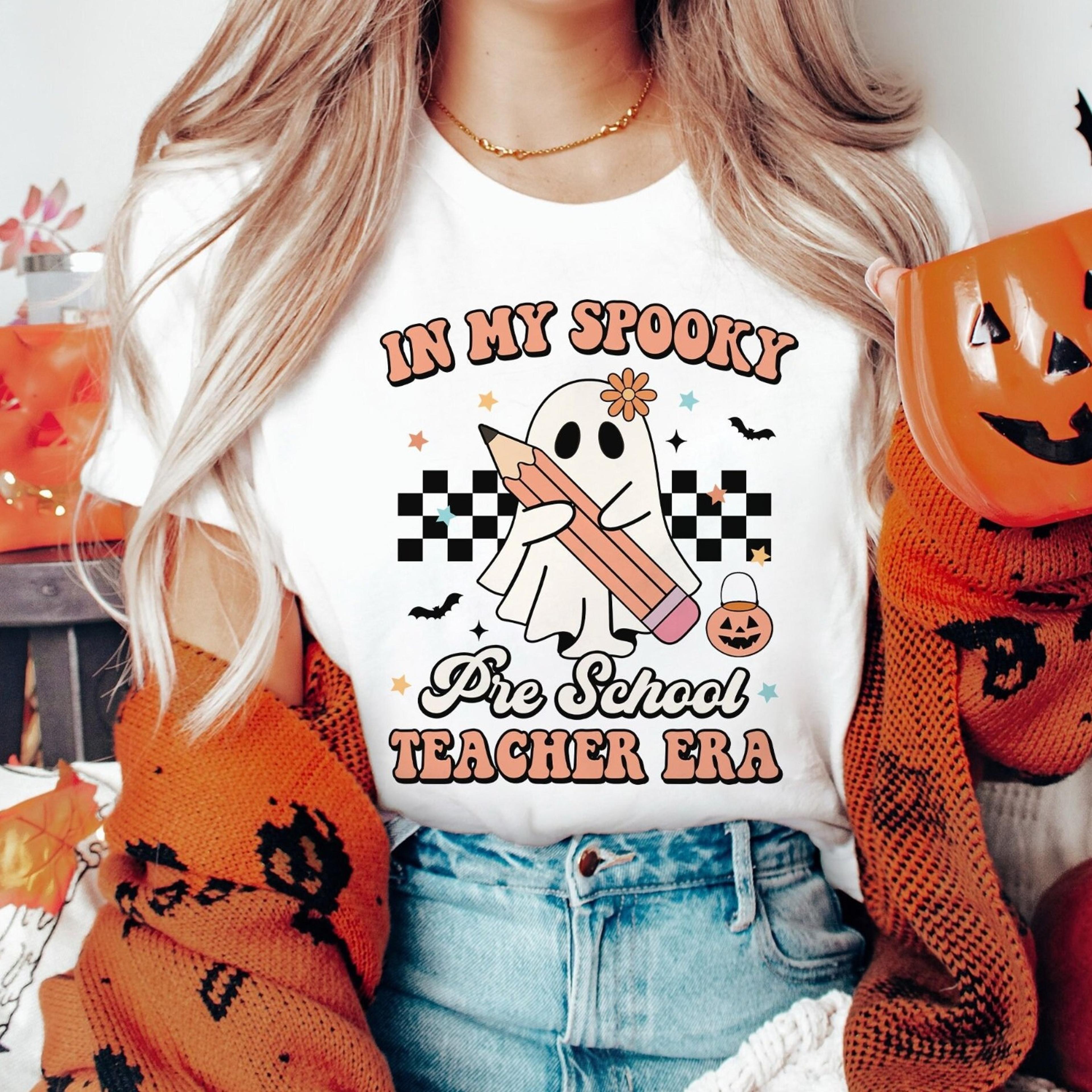 in my spooky pre school teacher era in my teacher era shirt spooky teacher shirt retro pre school teacher halloween tee