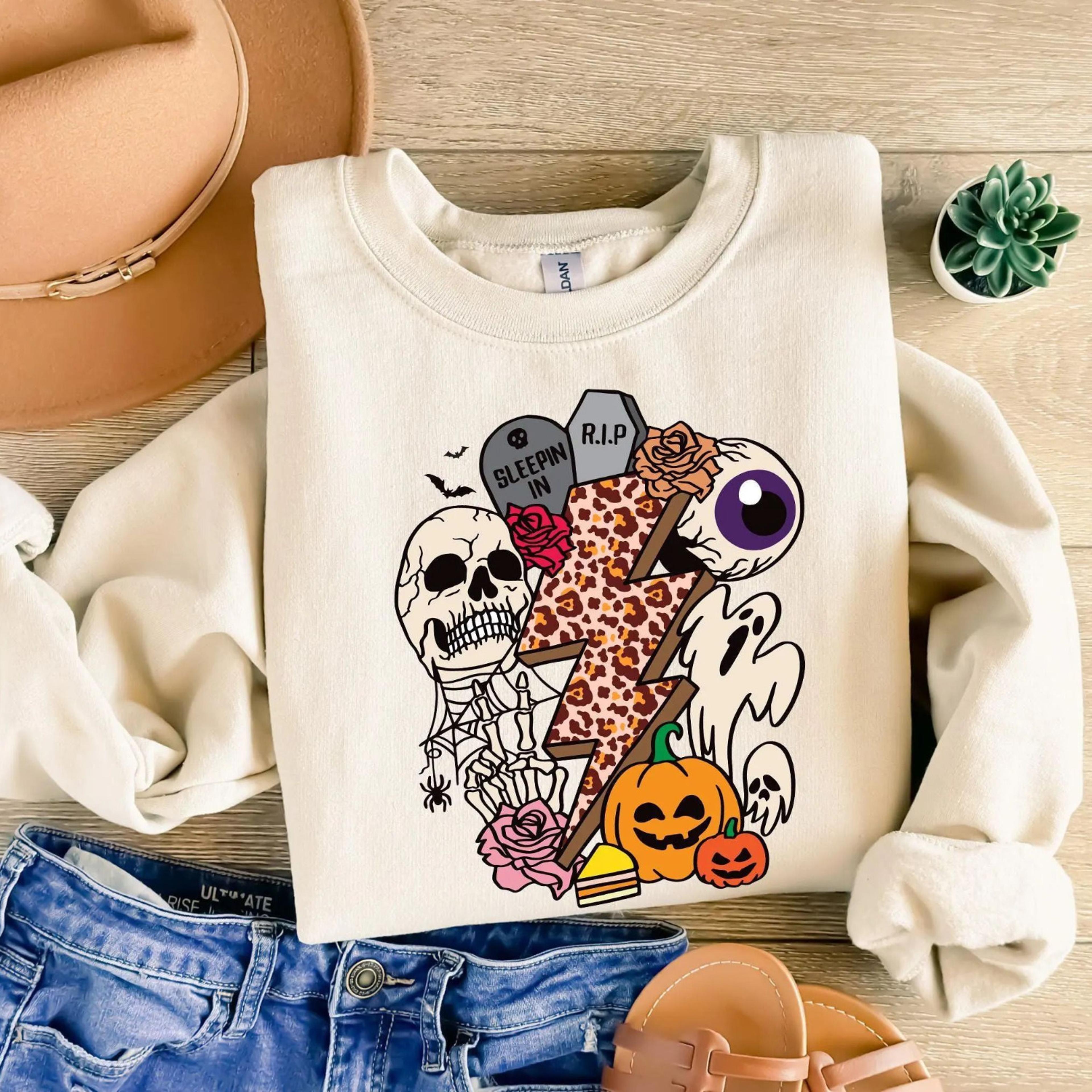 skeleton pumpkin shirt spooky season skull halloween graphic tee