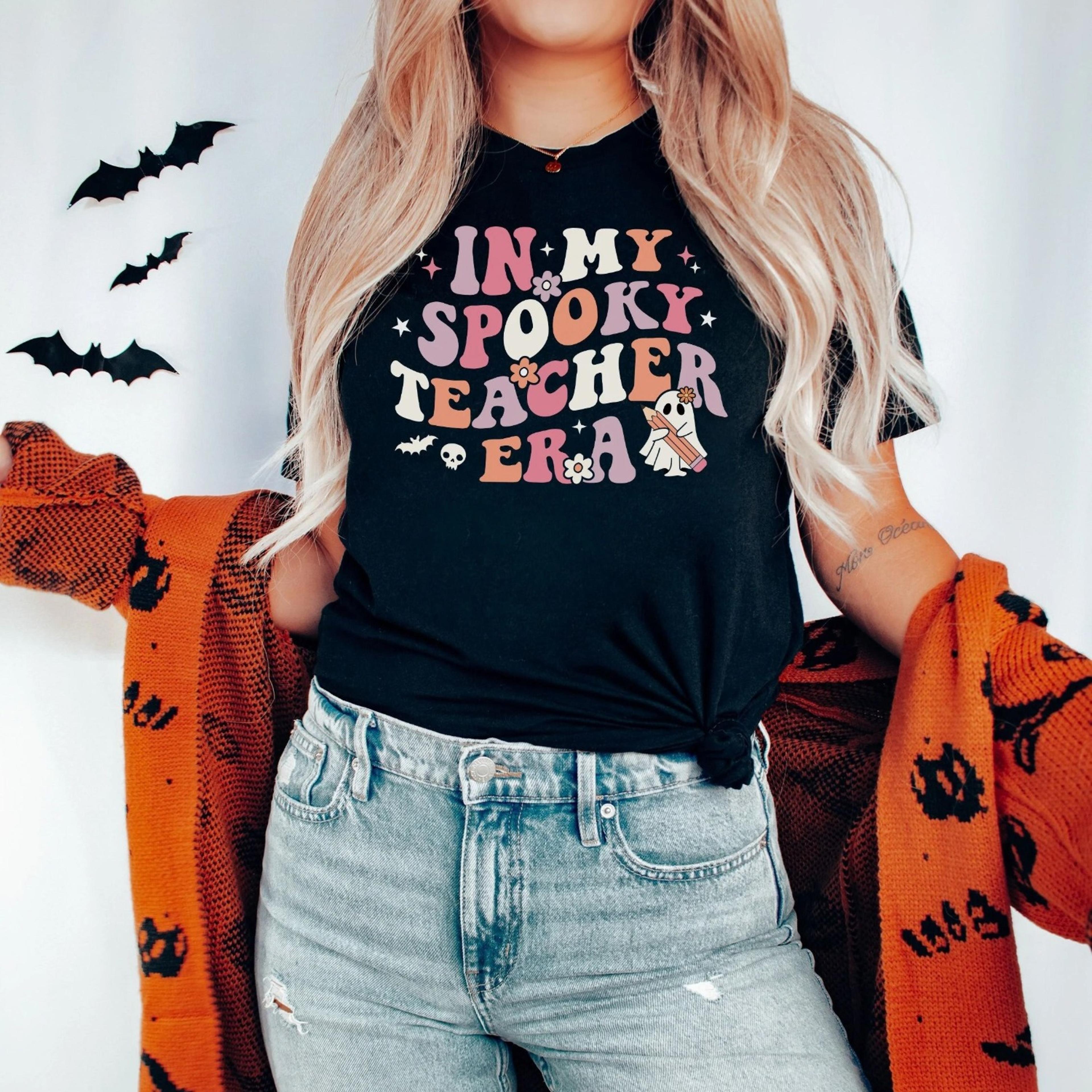 in my spooky teacher era shirt retro spooky teacher shirt trick or teach shirt pre k teacher halloween shirt plus size t