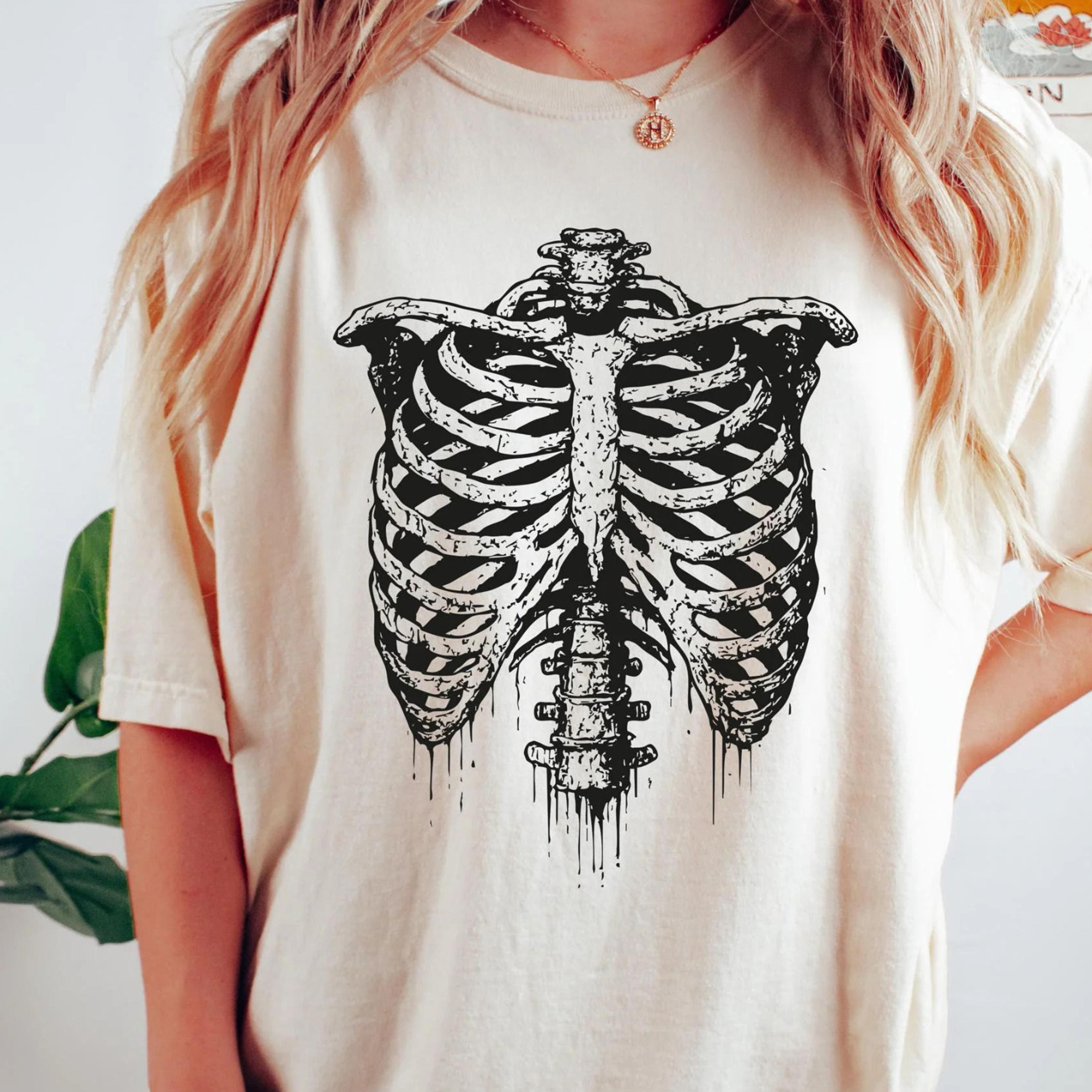 skeleton ribcage graphic t-shirt, summerween gothic shirt, witch skull tee, emo sweatshirt, vintage halloween costume